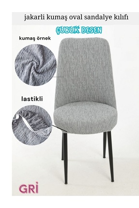 Bemrax Jakarlı, Çubuk Desen Oval Sandalye Kılıfı, Yıkanabilir Sandalye Örtüsü
