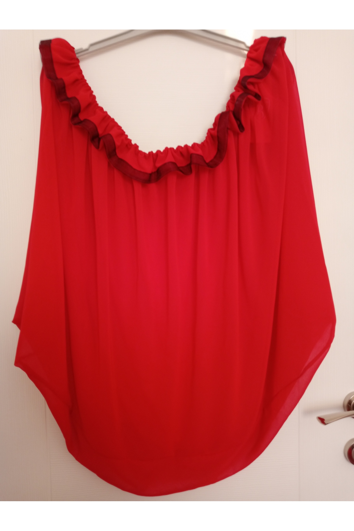 KobalBusiness Kafes tülü- 4xL 230 cm kırmızı şifon 55 x55cm organze kurdeleli lastikli model.