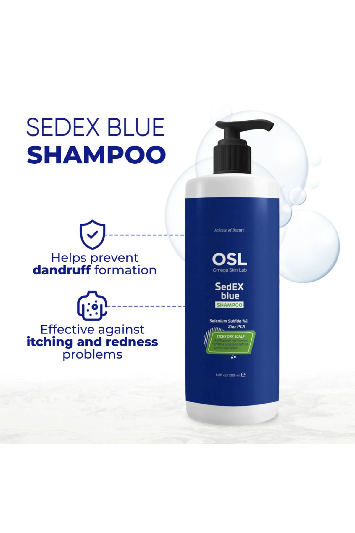 OSL Omega Skin Lab-Sedex Shampoo 200ml, Anti-Dandruff Treatment and Itching Relief for Healthy Scalp, 3