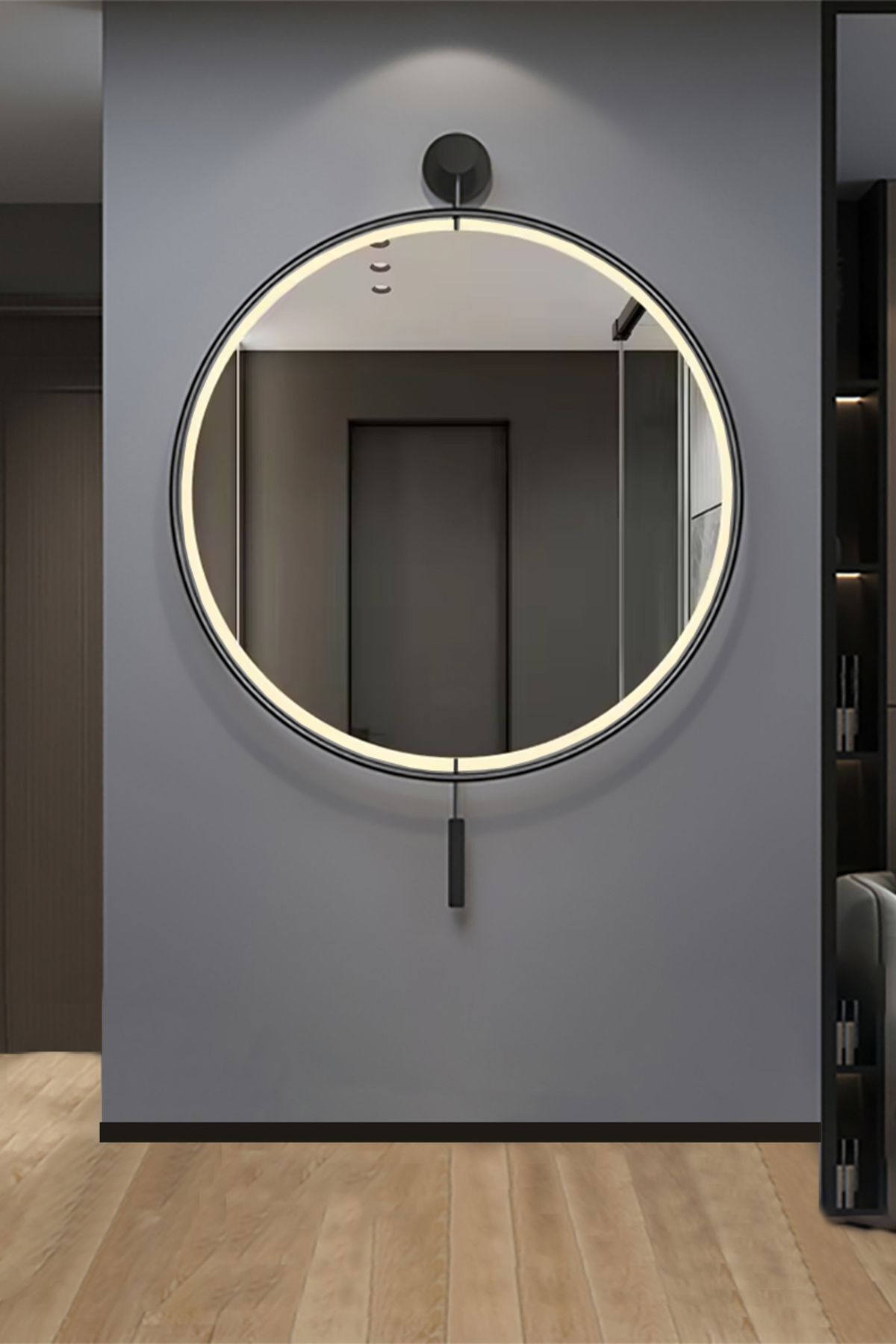 SEVİNÇ KONSEPT LED li İzmir Ayna SİYAH 60 cm Dekoratif Hol Koridor ...
