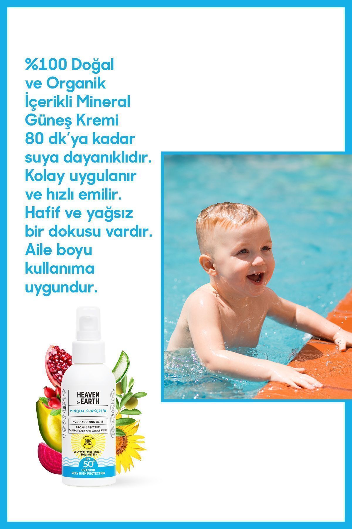 Heaven on Earth Spf 50 Vegan Mineral Güneş Kremi %100 Doğal Suya Dayanıklı Çok Yüksek Koruma fotoğrafı 3 (önizleme)