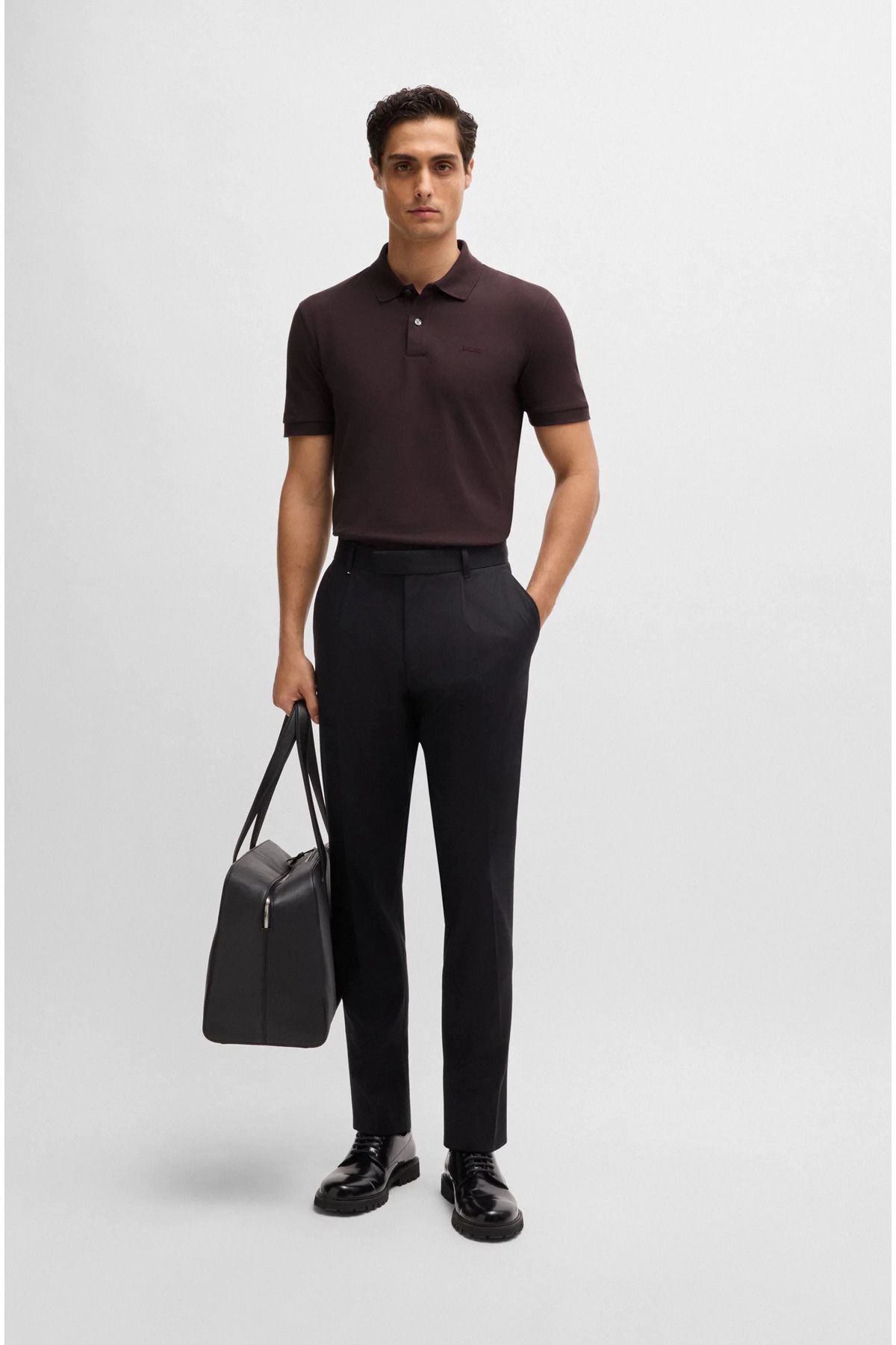 تی شرت یقه پولو چند رنگ مردانه دکمه بسته بندی آستین کوتاه Brown1 Polo Yaka 642 BOSS