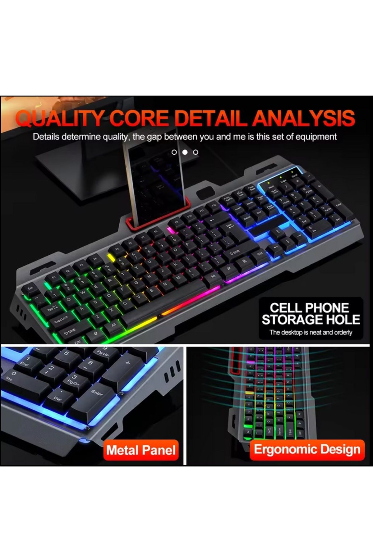 USB KABLOLU OYUNCU KLAVYE MOUSE SET LED IŞIKLI GAMİNG MOUSE KEYBOARD SET uyumlu #4
