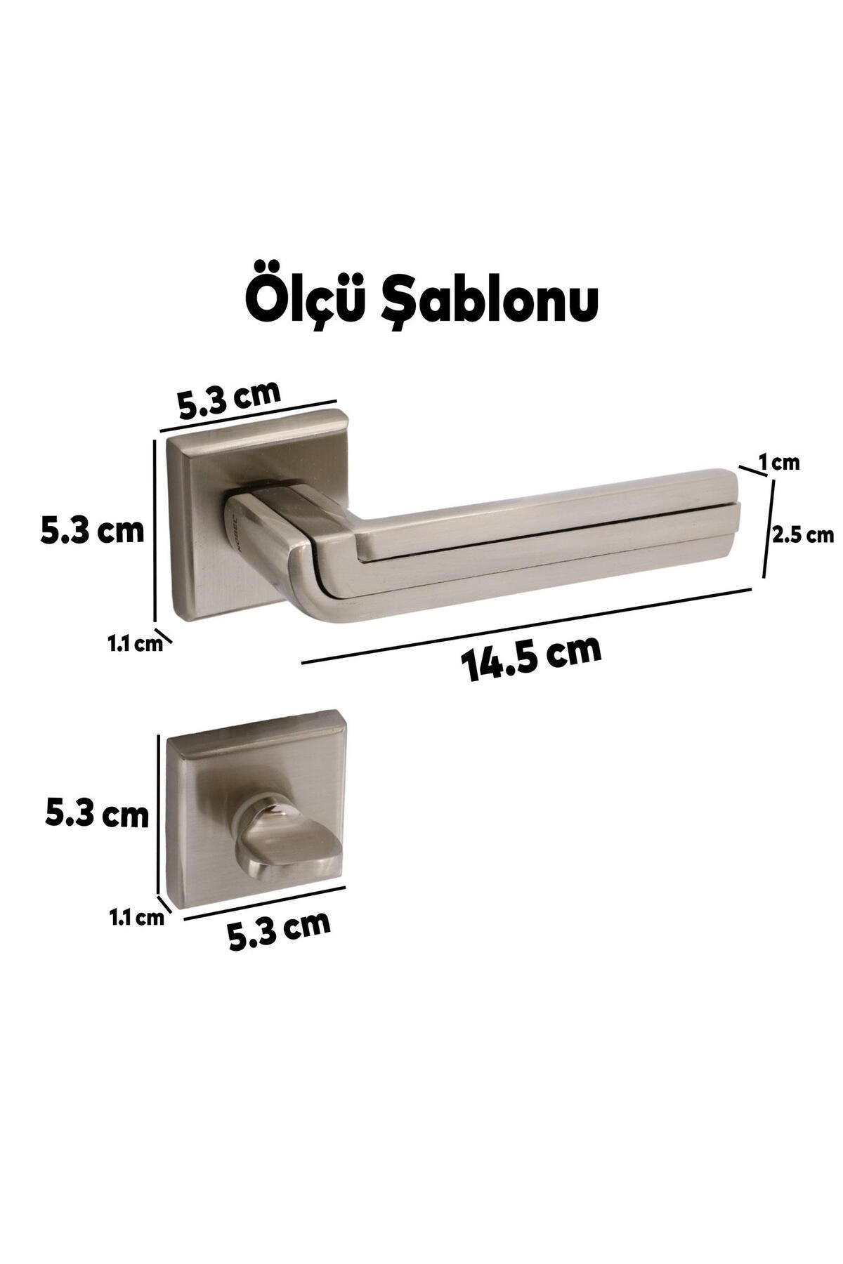 Badem10-Defne Luxury Inox Square Rosette WC-Bathroom Door Compatible Door Handle Right and Left Door Handles 1 Set 5