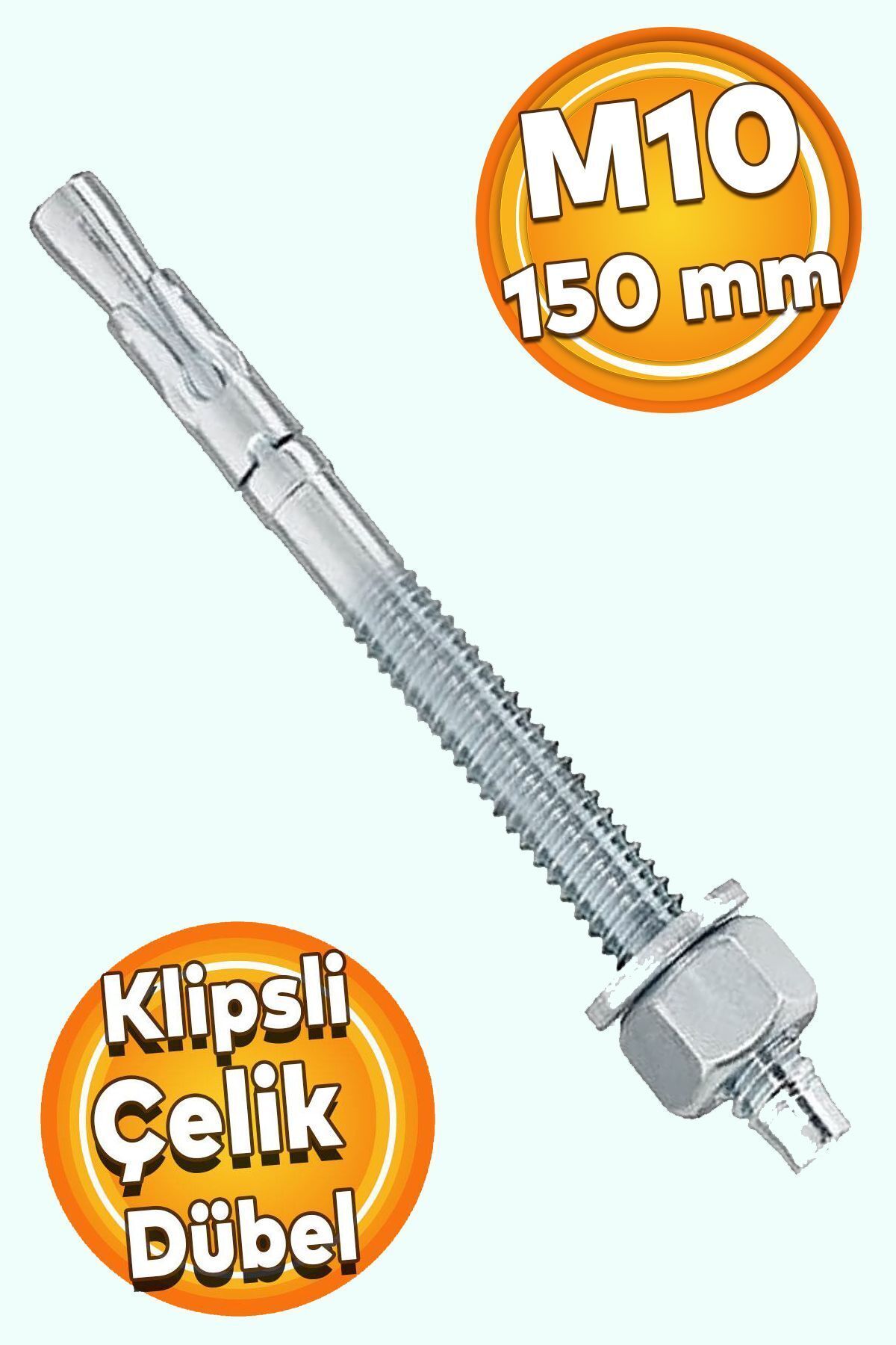 Badem10 Saplamalı Klipsli Çelik Dübel M10x150 mm Raf Montaj Bağlantı Zemin Monte Tavan Beton Asma Aparat