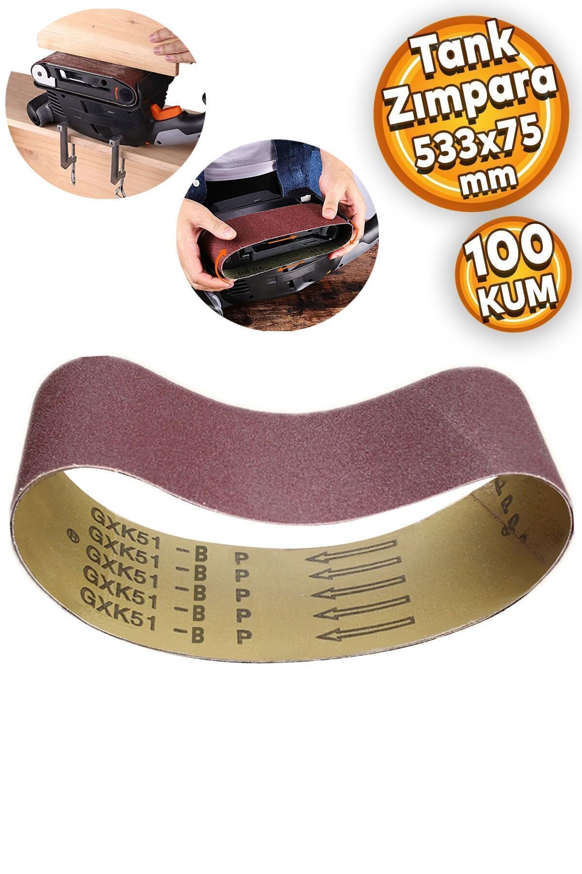 Badem10 Sonsuz Bant 100 Kum Tank Palet Zımpara Kağıdı 53.3 X 7.5 Cm