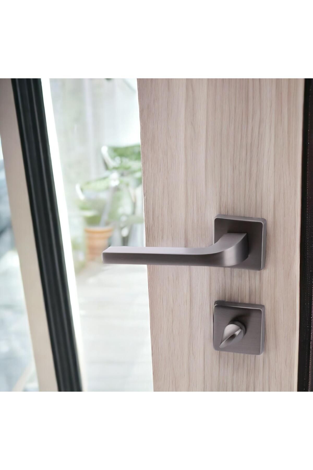 Badem10-(1 Set) Tog Matte Smoked Wc Bathroom Compatible Door Handle Square Rosette Handle Right Left Suitable Door Handles 2