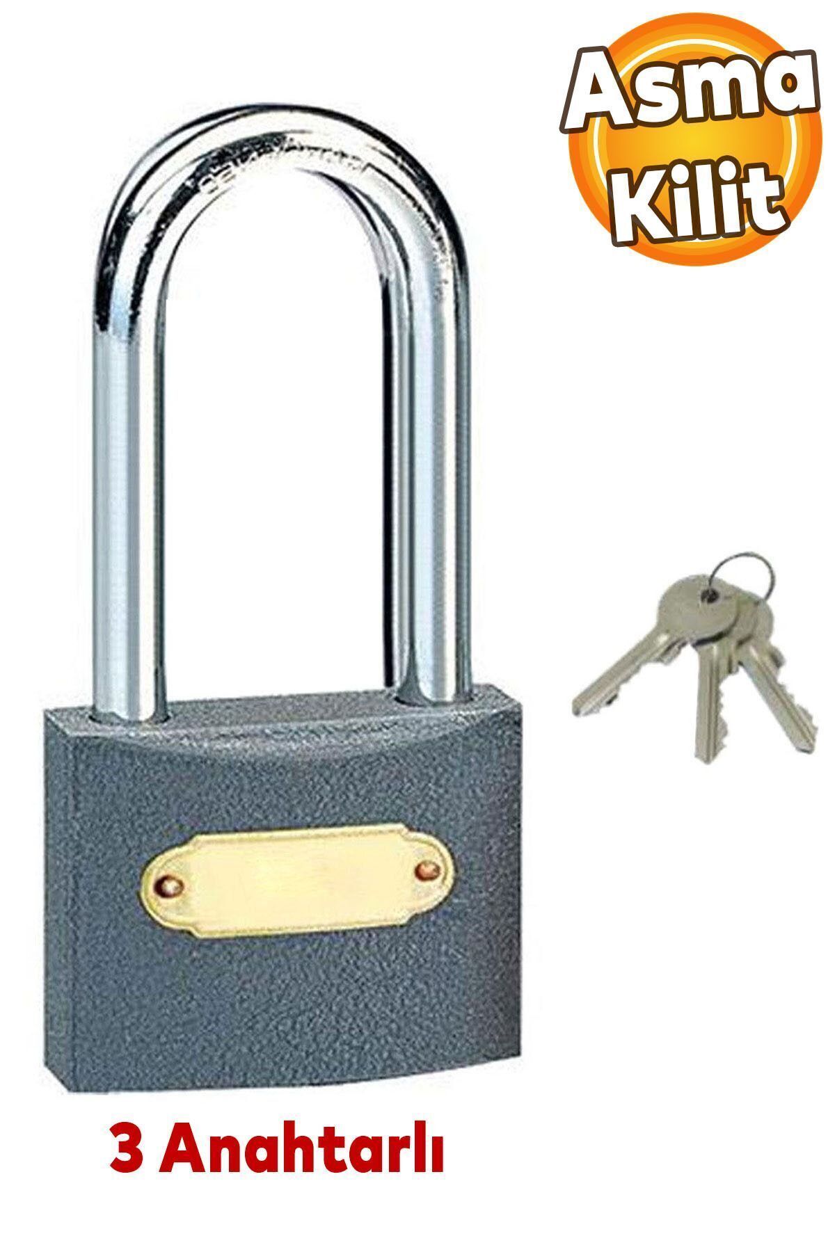 Padlock Long 50 Mm 3 Keys Grey
