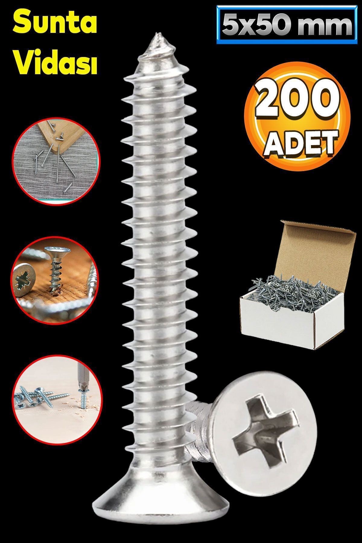 Chipboard Screw 5x50 Mm Package 200 Pieces Pointed Wood Board Wood Furniture Foot Handle Screw
