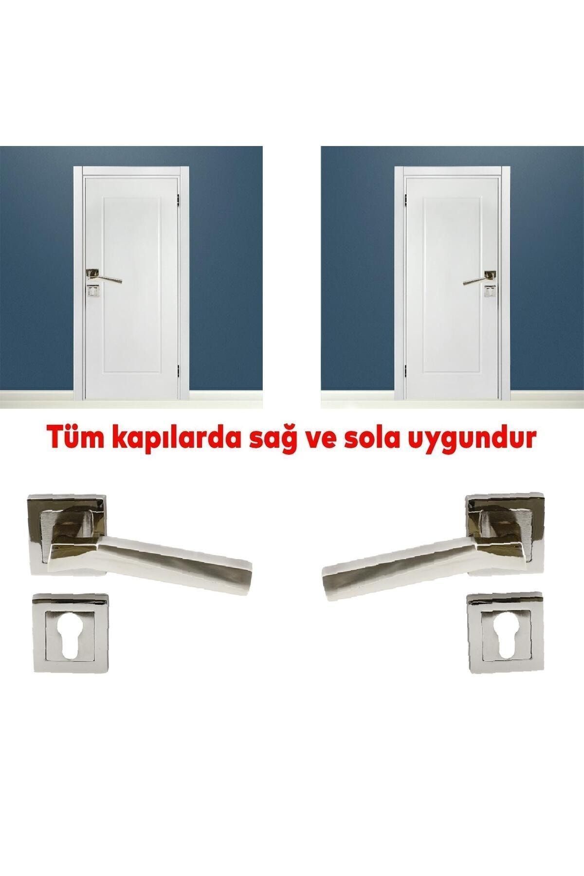 Badem10-Meridyen (1 Set) Yale Room Door Handle with Square Rosette Suitable for Right and Left Nickel Satin 3