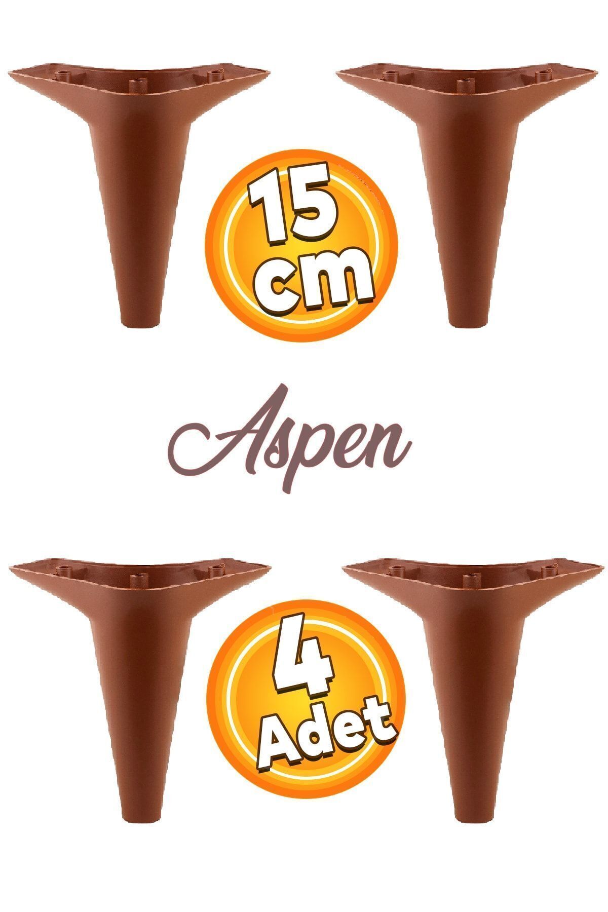 Badem10 Aspen Lüks Mobilya Kanepe Koltuk Tv Ünitesi Baza Ayağı Ayakları 15 Cm Kahverengi Ayak (4 ADET)