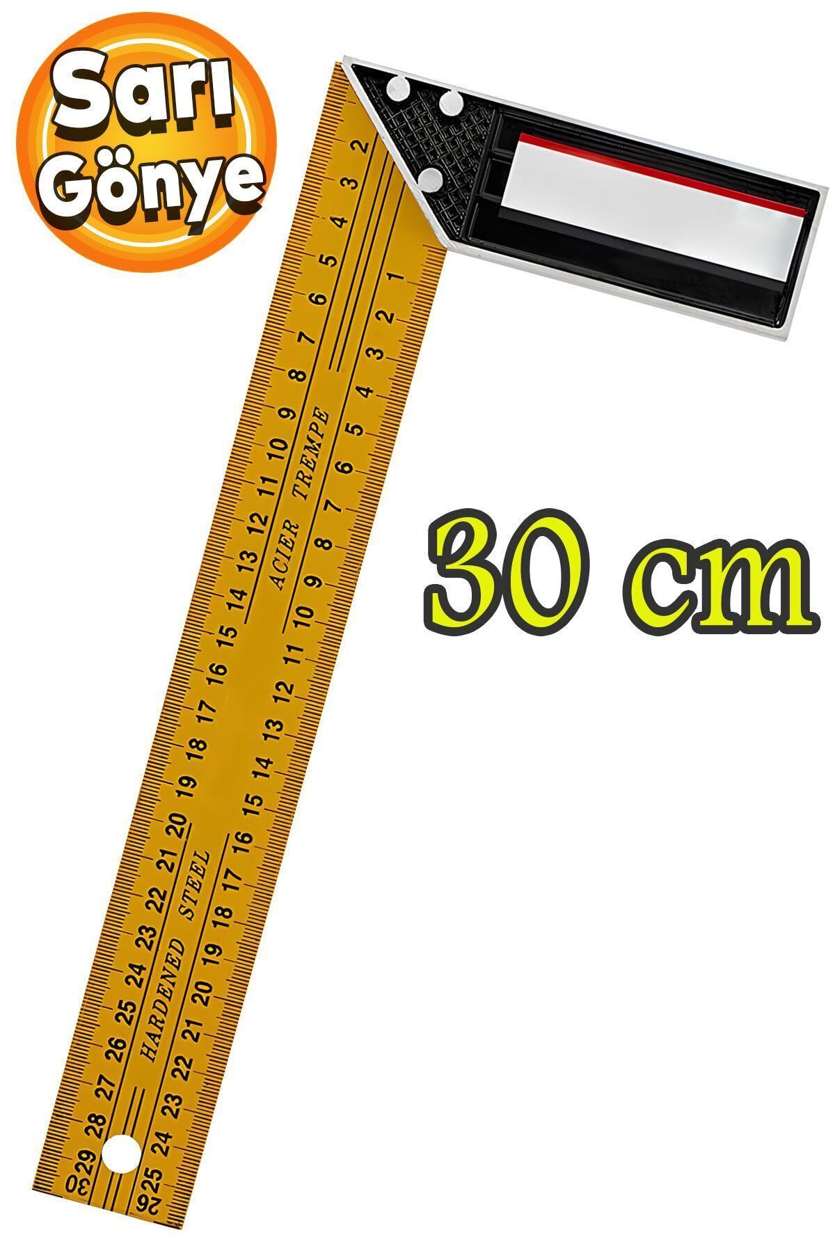 Badem10 Alüminyum L Gönye Sarı Gönye Cetvel Kaynak Kaynakçı Marangoz Gönyesi 300 mm