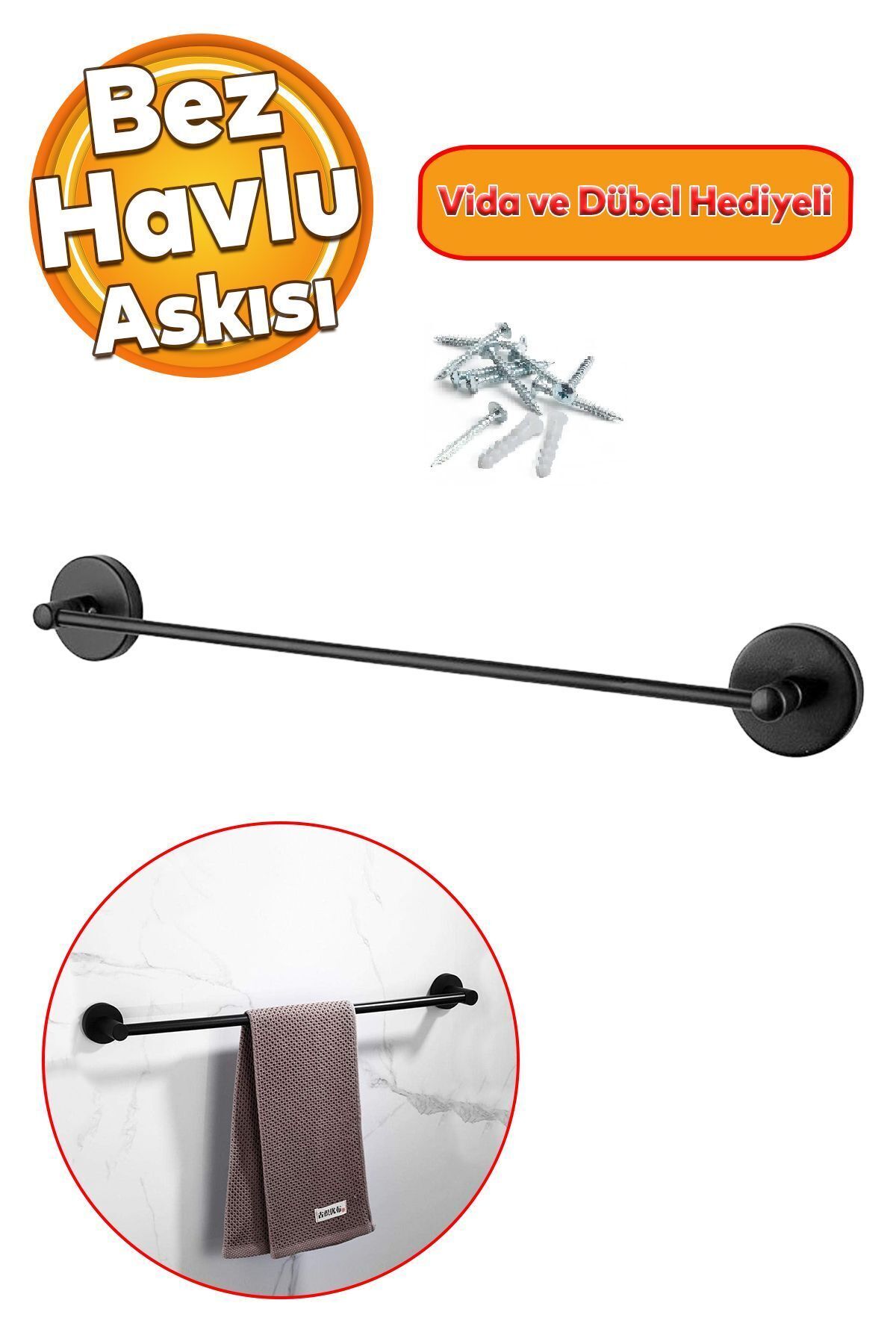 Screw Hanger Sturdy Hanger Metal Black Cloth Towel Hanging Hanger Apparatus 42 cm Bathroom Sink