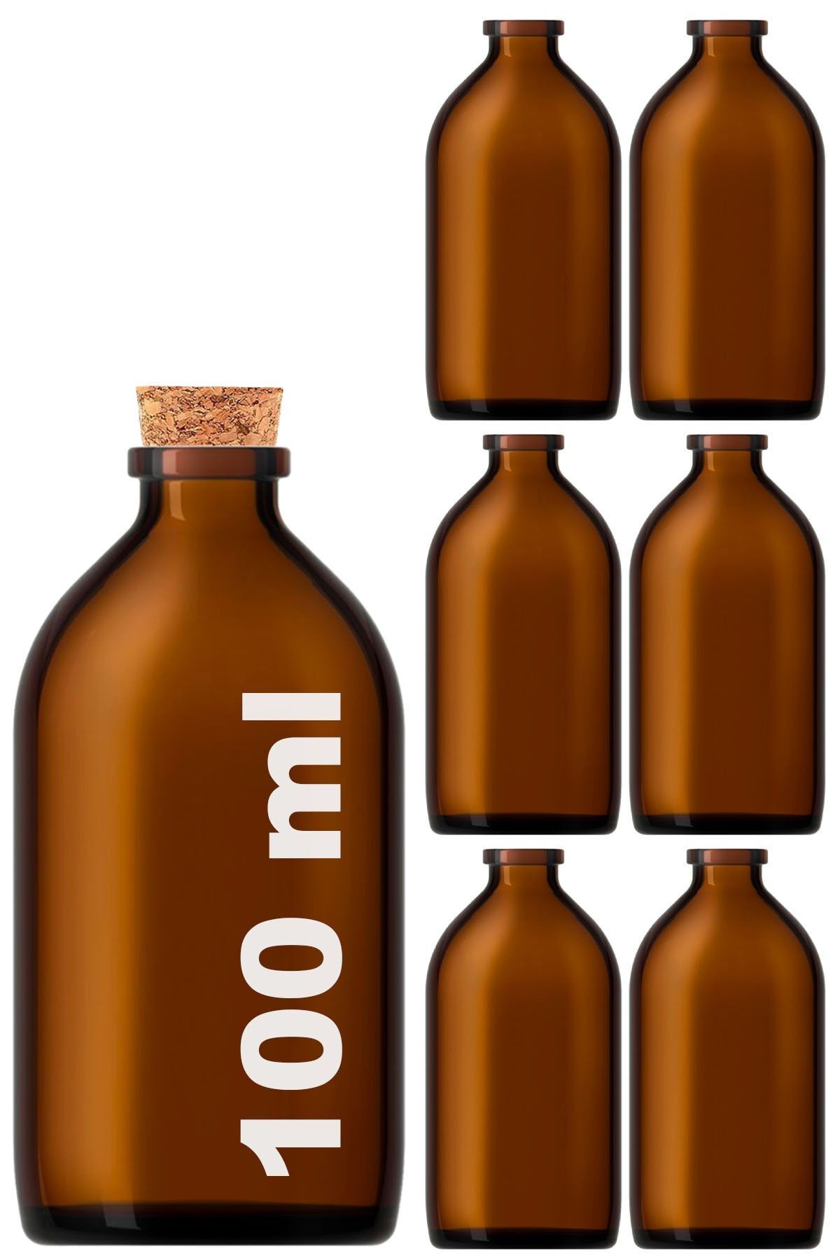 100ml Amber Penicillin Cork Stoppered Round 100cc Brown Empty Glass Bottle 6pcs