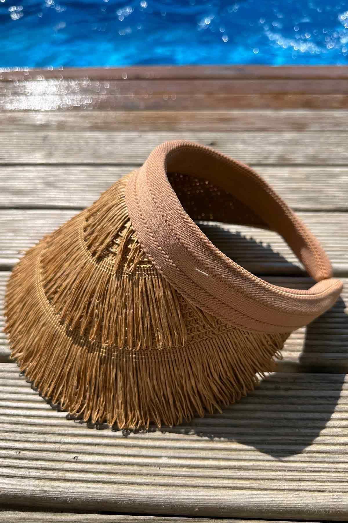 Ka Hijab-Camel Fringed Straw Visor Hat 2