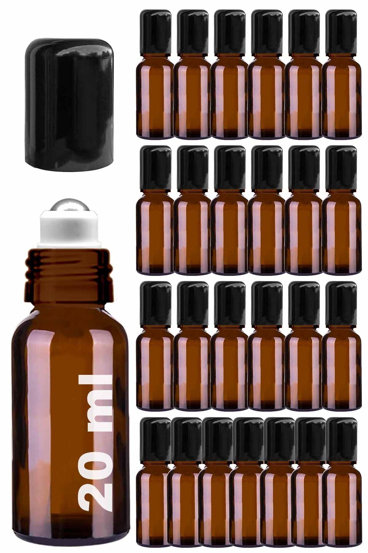 20 ml Amber Steel Roll Ten Bottle 20 Cc Brown Glass Bottle with Sealed Black Lid 25 pcs