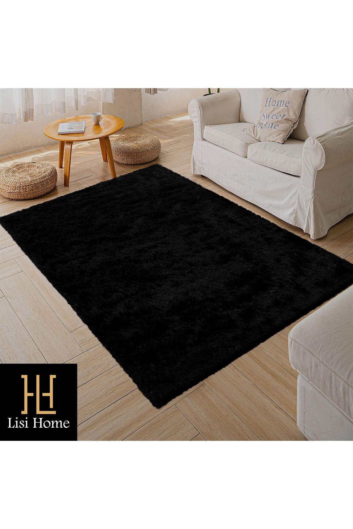 Post Plush Washable Soft Anti-Slip Dot Base Antibacterial Living Room Corridor Children's Rug Black