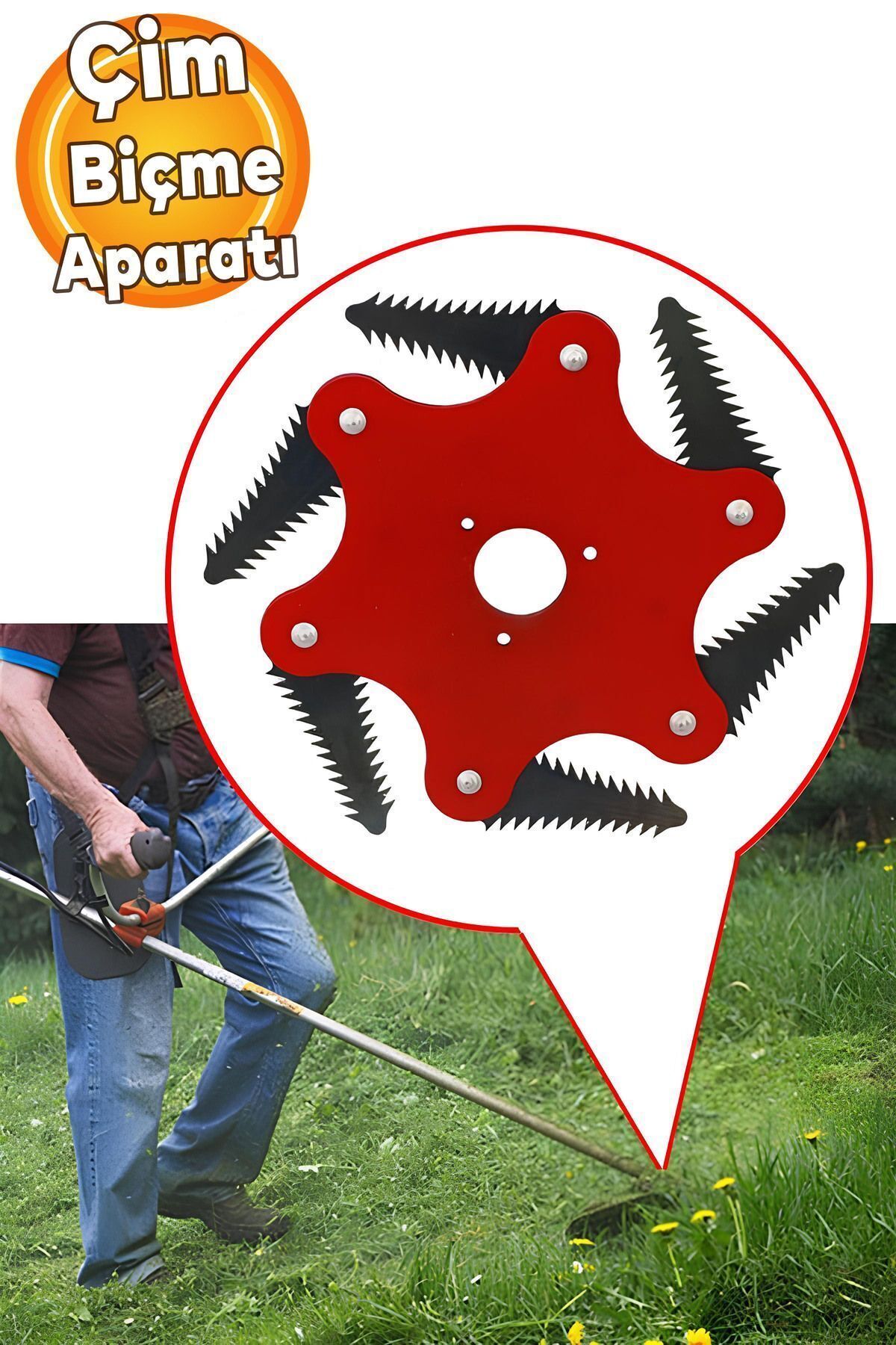 Badem10 Benzinli Tırpan Metal Çim Çayır Biçme Kesme Aparatı 6 Kollu Testere Dişli Ahtapot Bıçak Başlığı