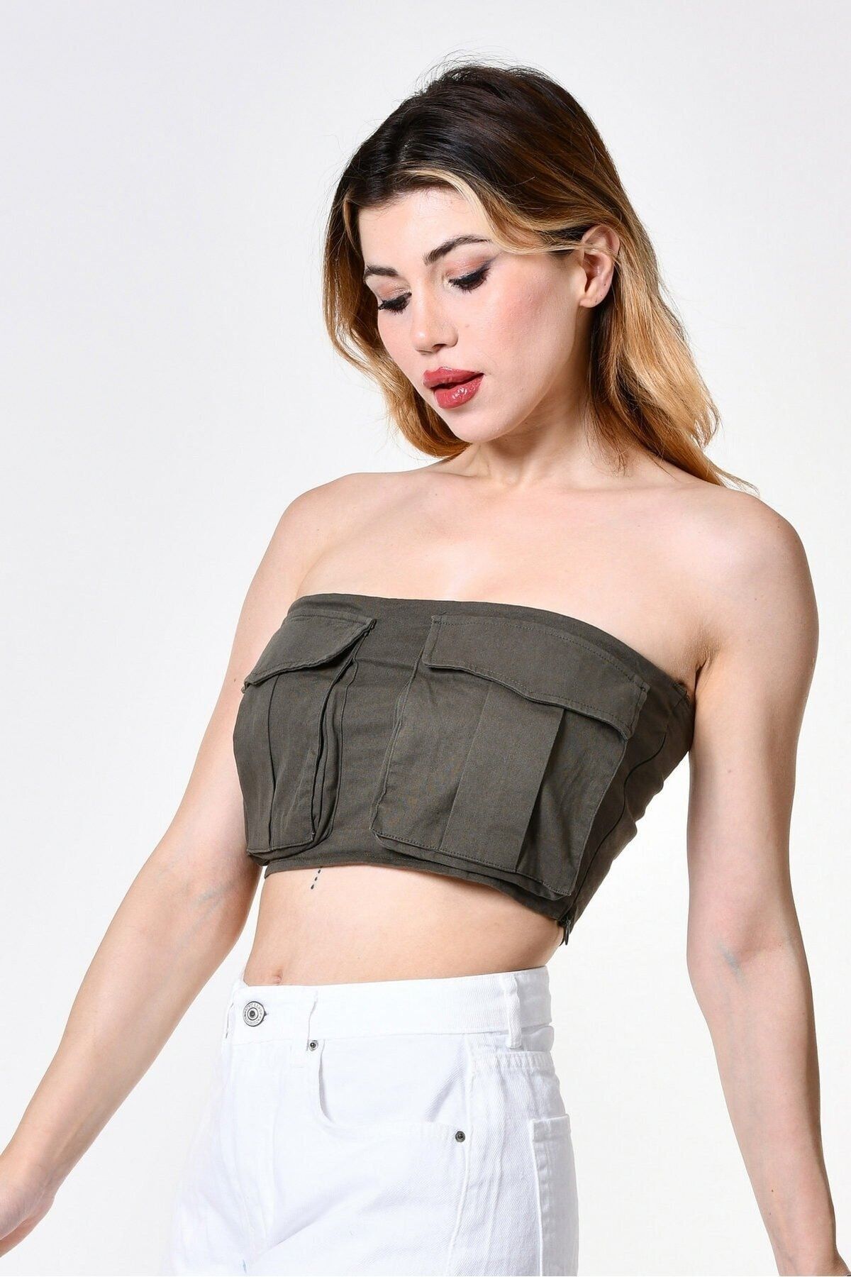Cotton Candy-Bellows Pocket Detailed Blouse - Khaki 6