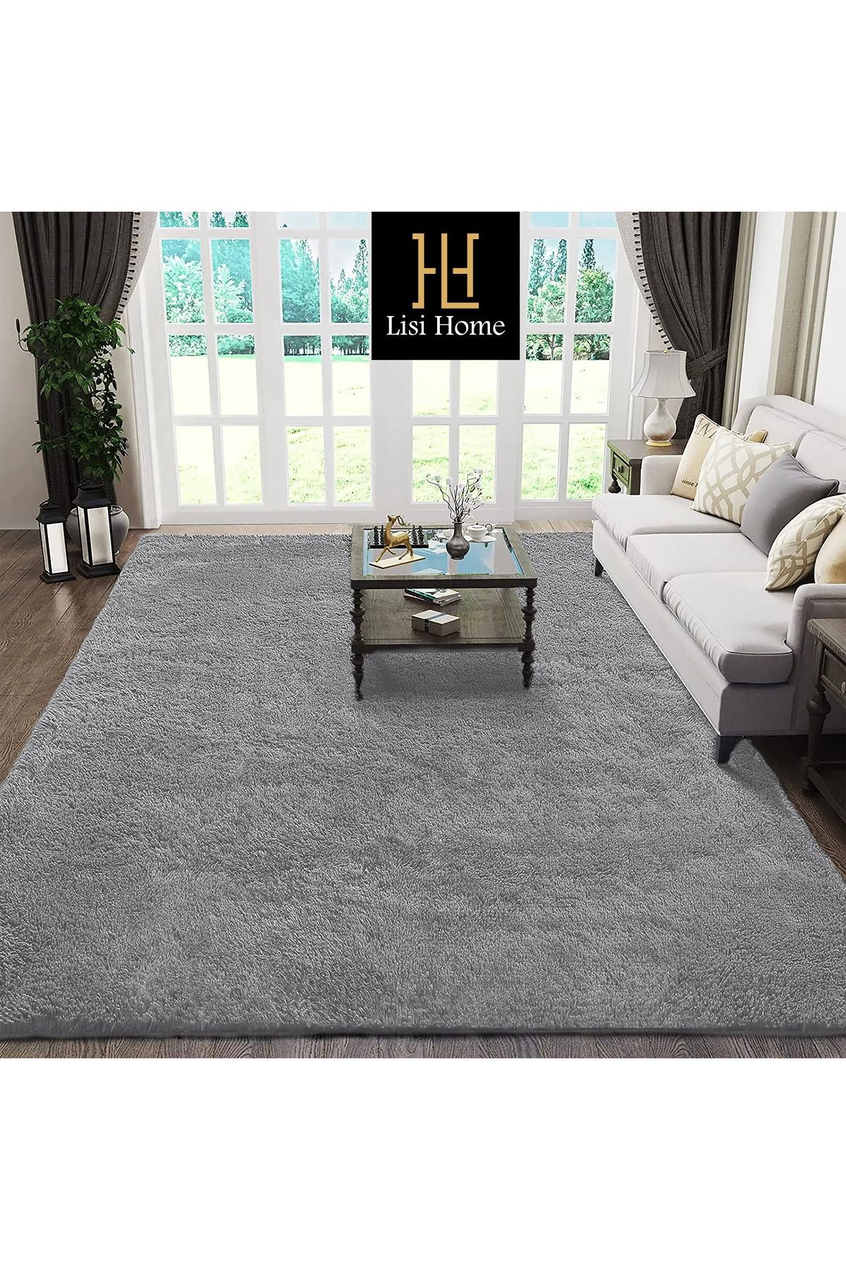 Post Plush Washable Soft Anti-Slip Dot Base Antibacterial Living Room Corridor Children's Rug Grey