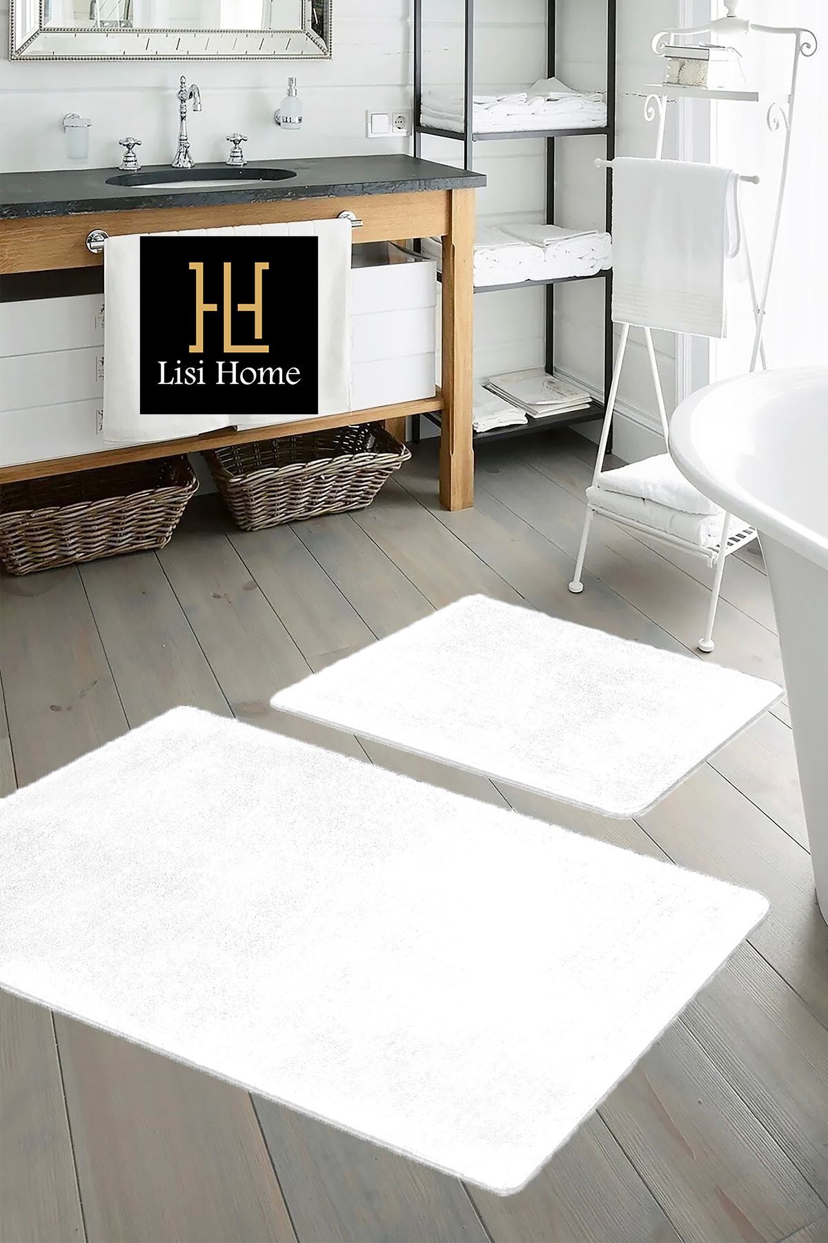 White Bathroom Rug (80x50) (50x40) Toilet Set 2-Piece Plush Soft Washable