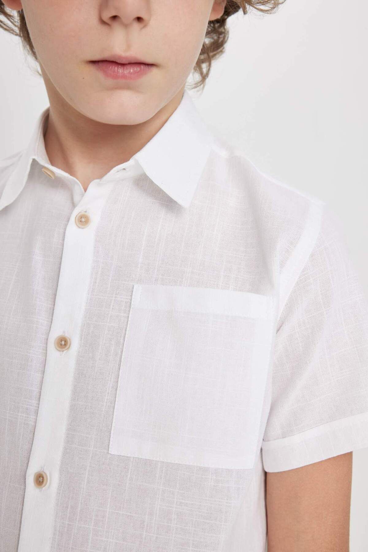 DeFacto-Boy's Linen Look Short Sleeve Shirt Z3204a623sm 5