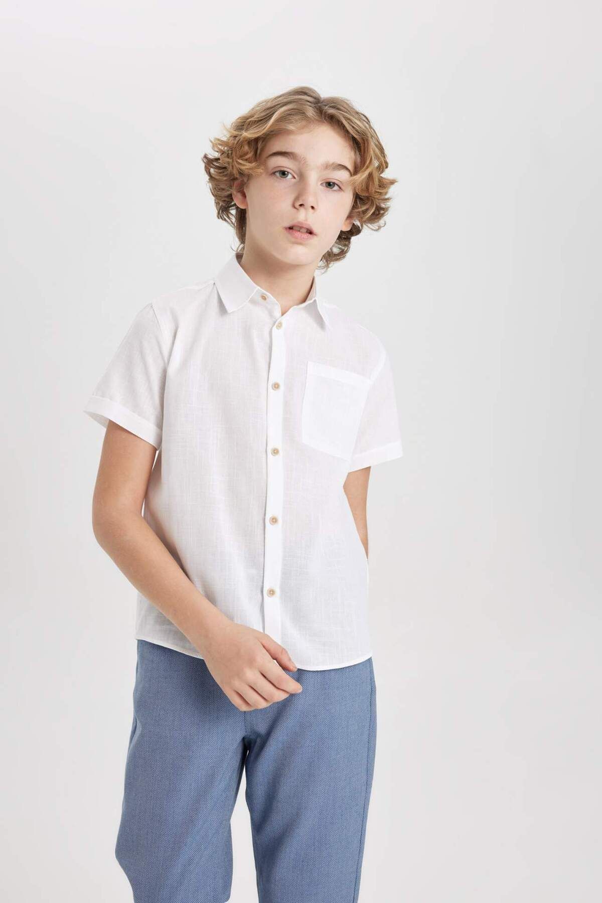 DeFacto-Boy's Linen Look Short Sleeve Shirt Z3204a623sm 4