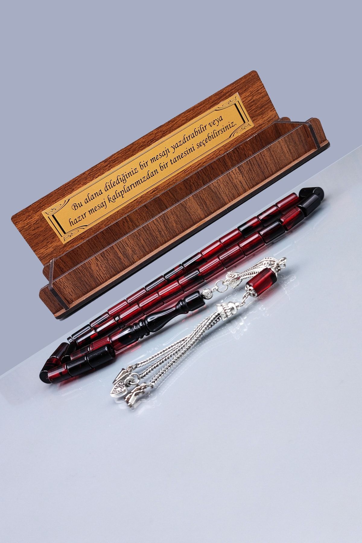 Vip Kehribar Sevgiliye Özel Mesajlı Ateşi Kehribar Tesbih - Isme Özel 7x11 Mm Kesme Tespih - Ahşap Kutulu