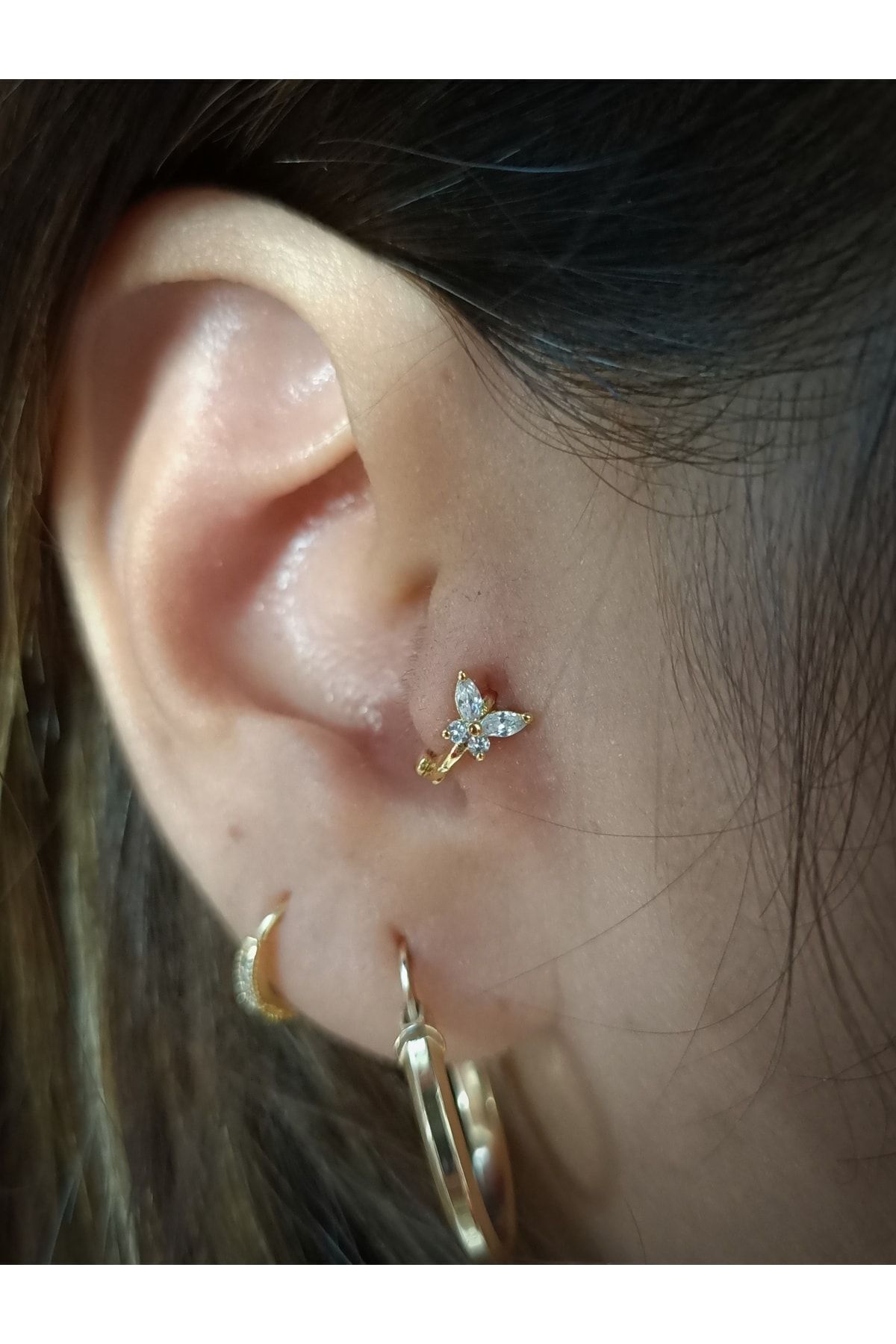 Arescollection Cerrahi Çelik Kelebek Halka Tragus Rook Kıkırdak Piercingi görsel 2
