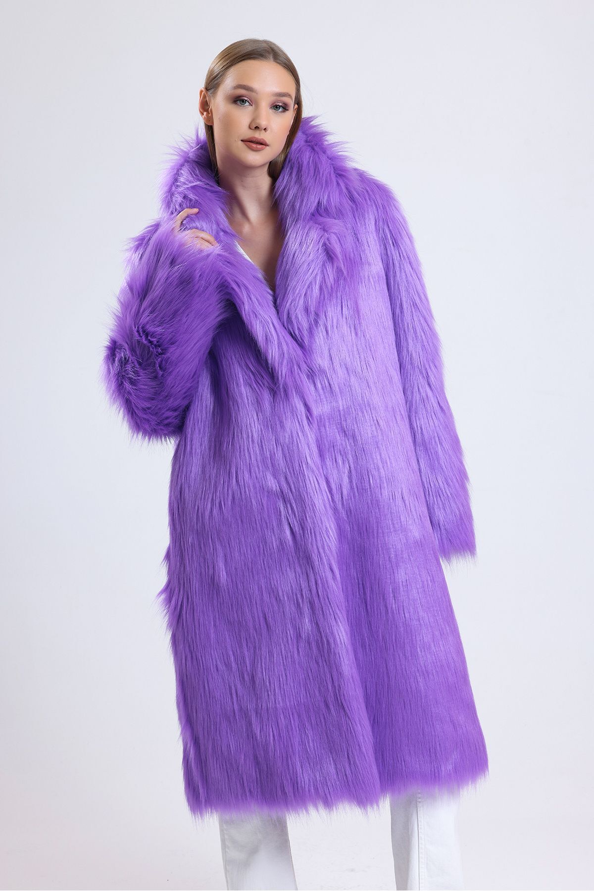 KürkZone-WOMEN'S PURPLE LONG FEATHERED FUR COAT 7