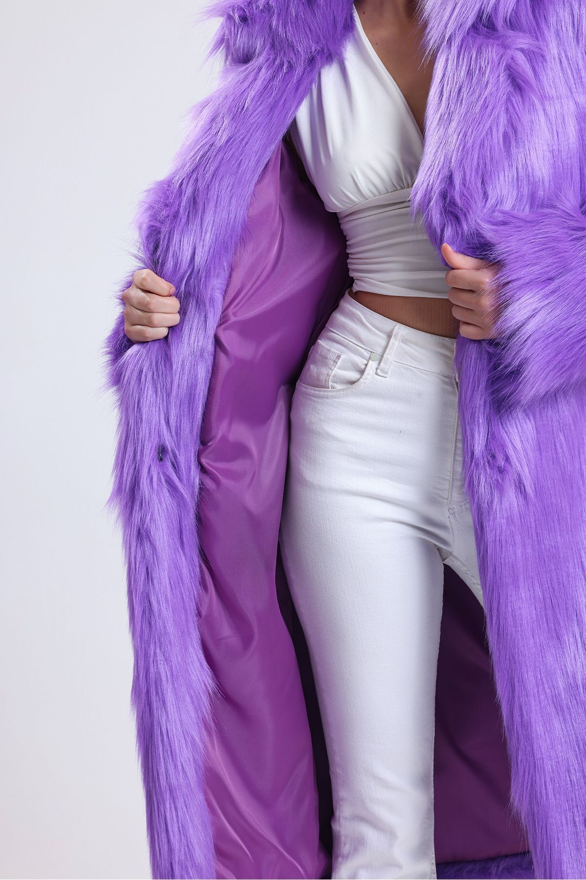 KürkZone-WOMEN'S PURPLE LONG FEATHERED FUR COAT 8