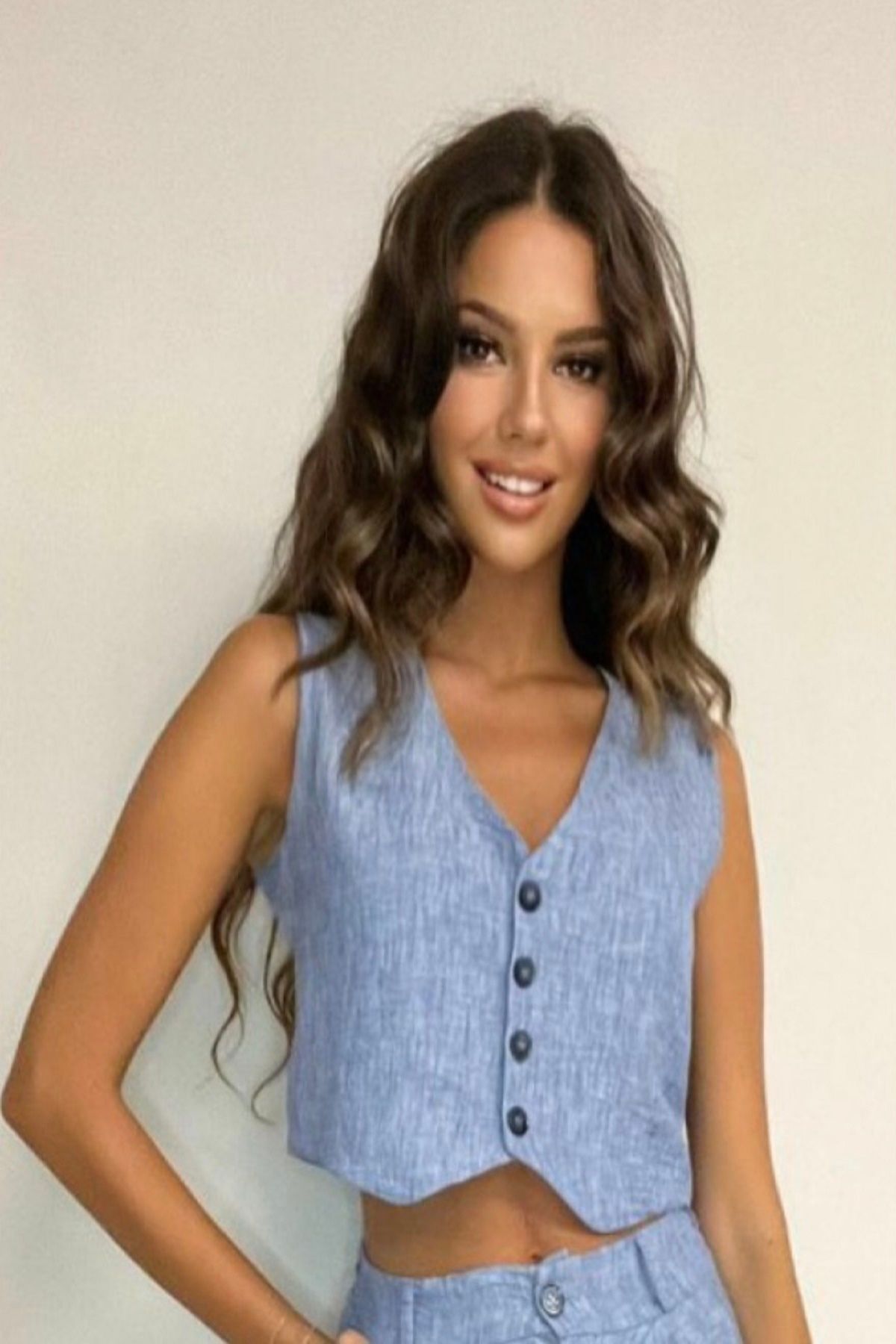 Butikayandon-Blue Women's Summer Vest and Trousers Double Set - D9230 2