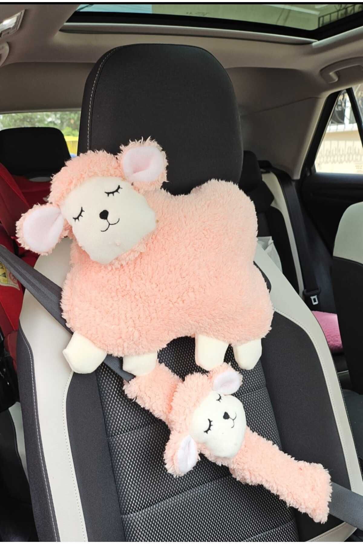 Mellito Araba Somon, Pembe Emniyet Kemeri Aksesuarı Kuzucuk Süs Boyun Yastığı Kuzu 2 li Set fotoğrafı 4 (önizleme)