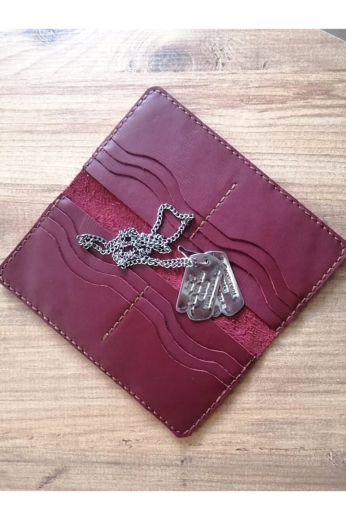 Large, Calf Leather, Used Wax Floss, Handmade Wallet, Closed: 9x19 cm, Open: 19x19 cm