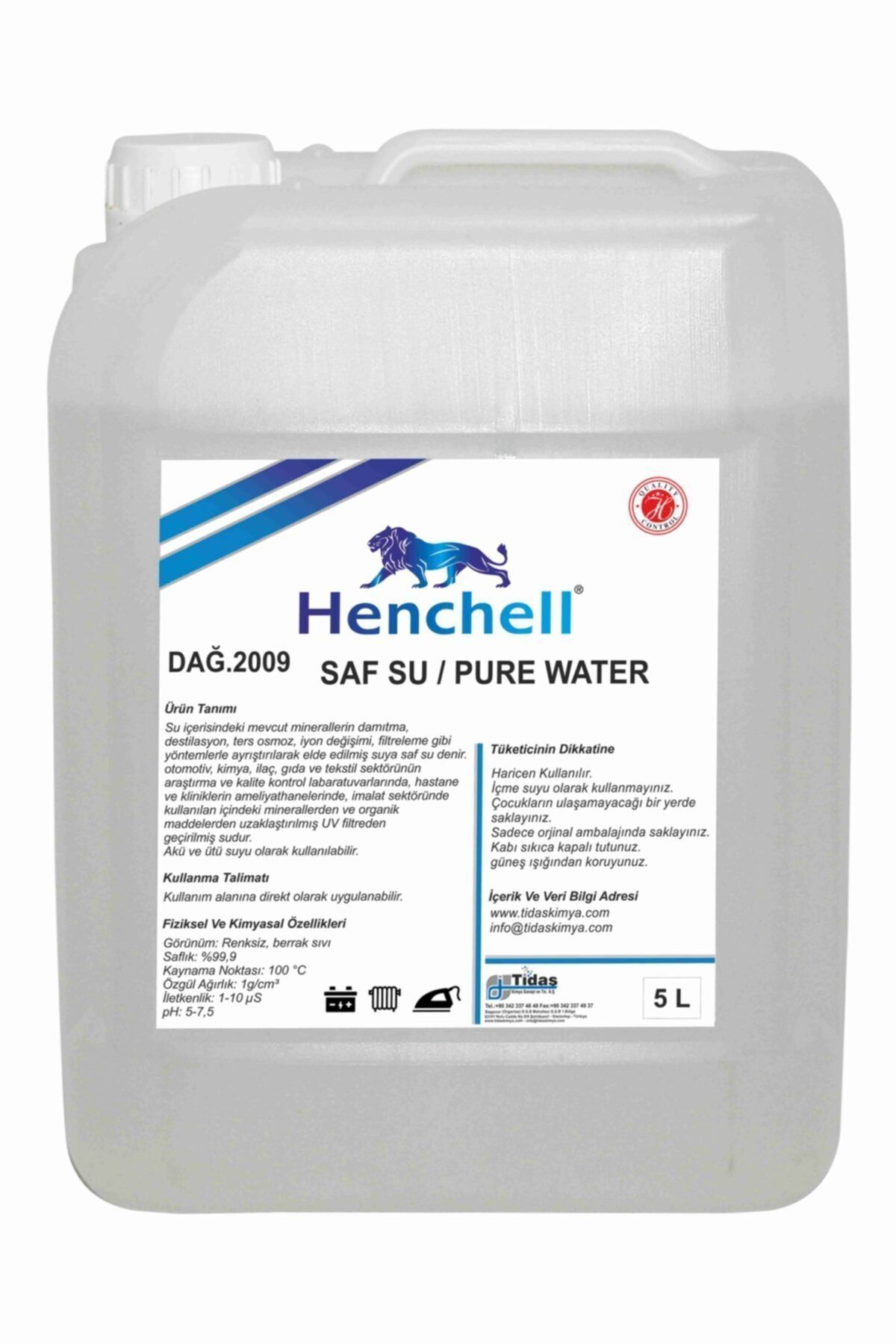 Henchell Saf Su Ütü Ve Akü Suyu 5 Lt