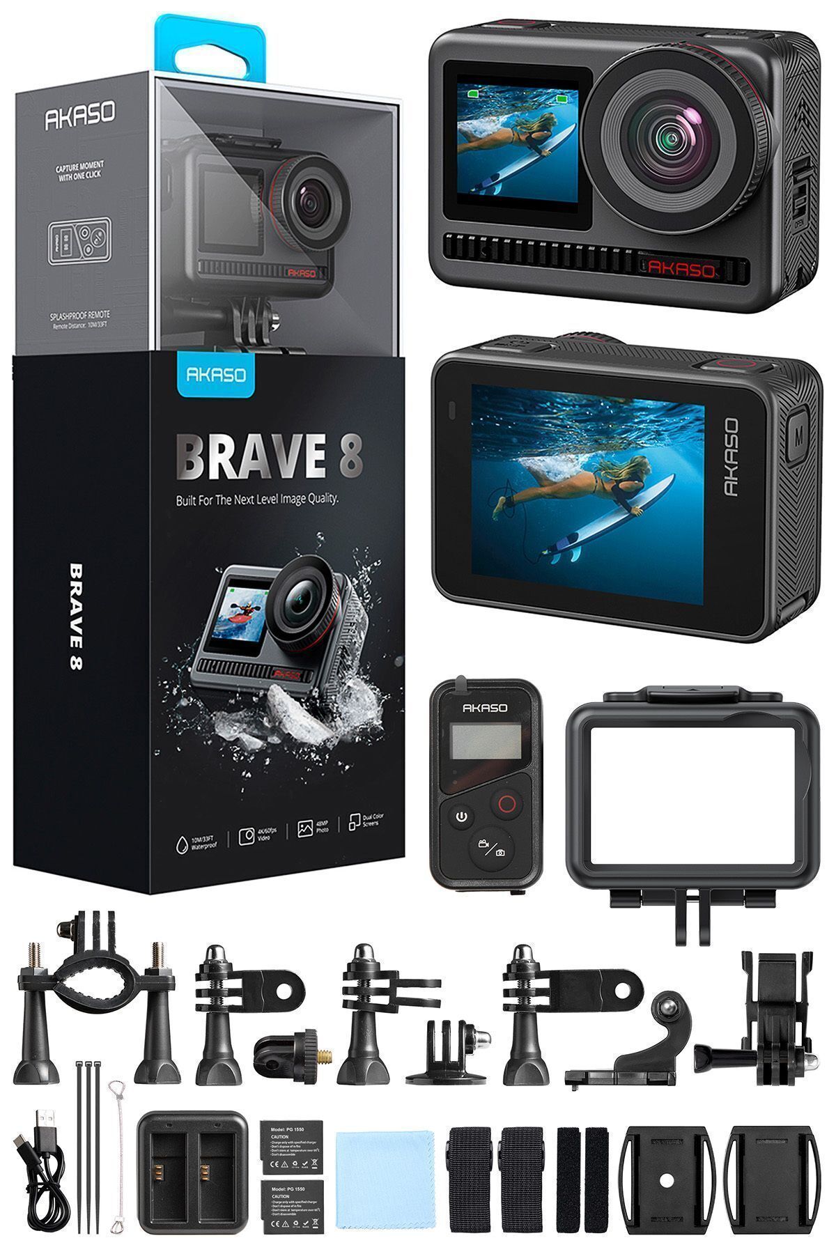 AKASO Brave 8 4k 60fps Aksiyon Kamera Ve Süper Aksesuar Seti ( Türkiye 2 Yıl Garantili)