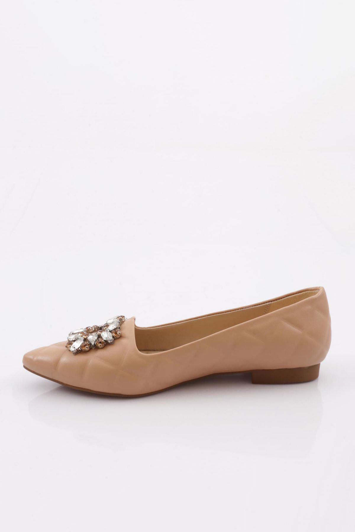 DGN-Nudefarbene, quadratisch gemusterte Damen-Ballerinas mit Kristallen - 76713365 3
