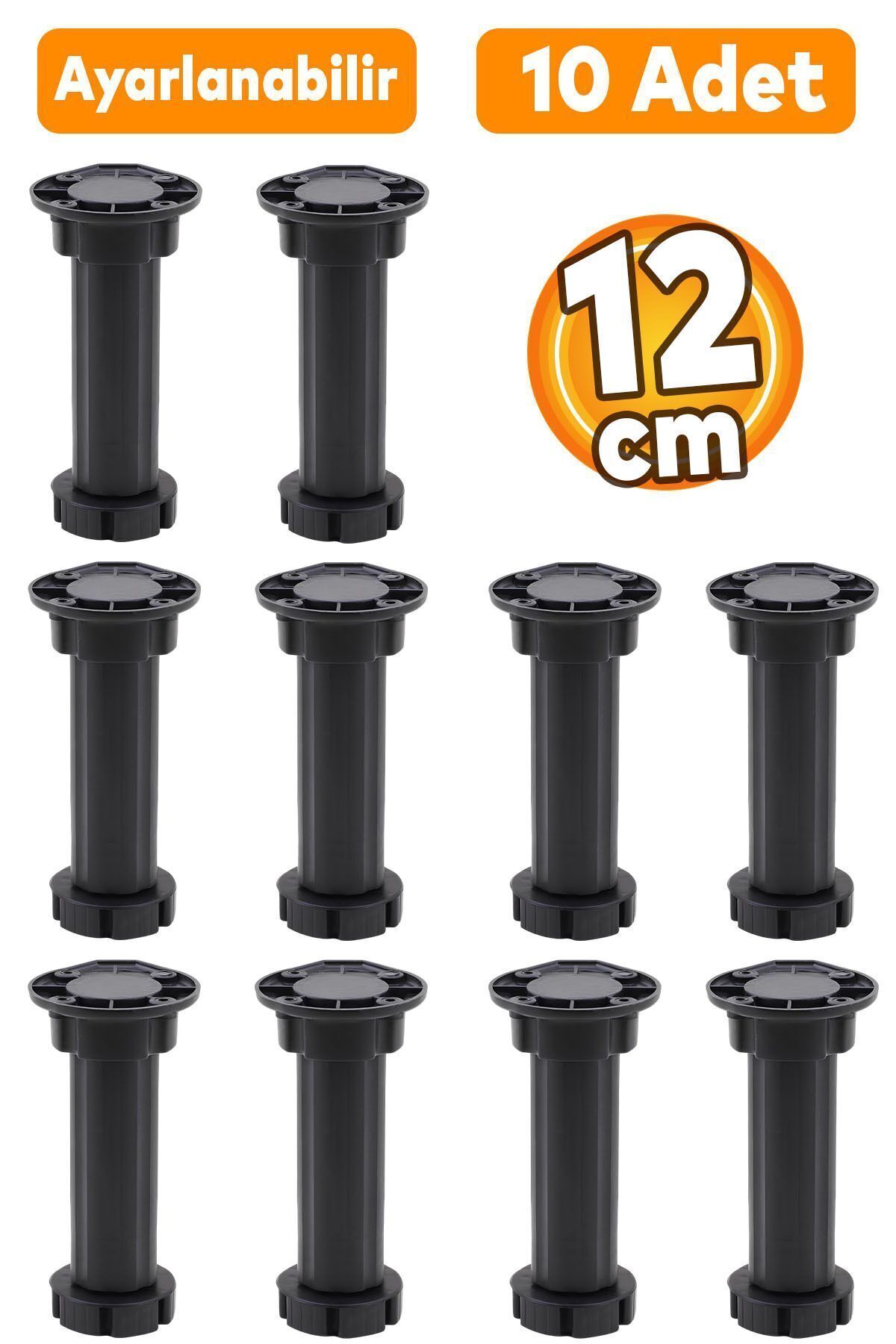 Adjustable Cabinet Furniture Kitchen Countertop Elevation Leg 12 Cm Black Balance Support Legs 10 Pieces