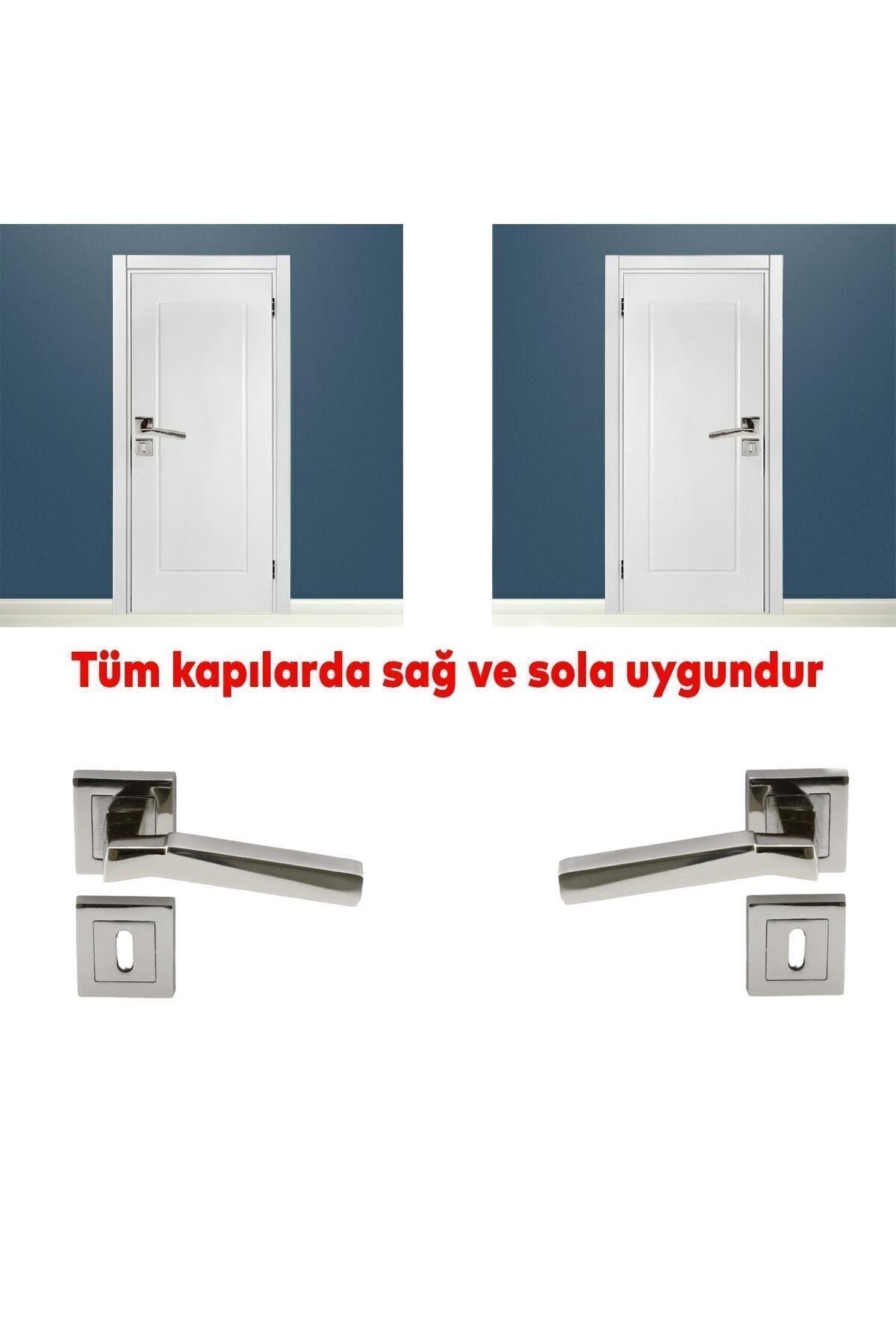Badem10-Meridyen (1 Set) Square Rosette Room Door Handle Suitable for Right and Left Nickel Inox 4