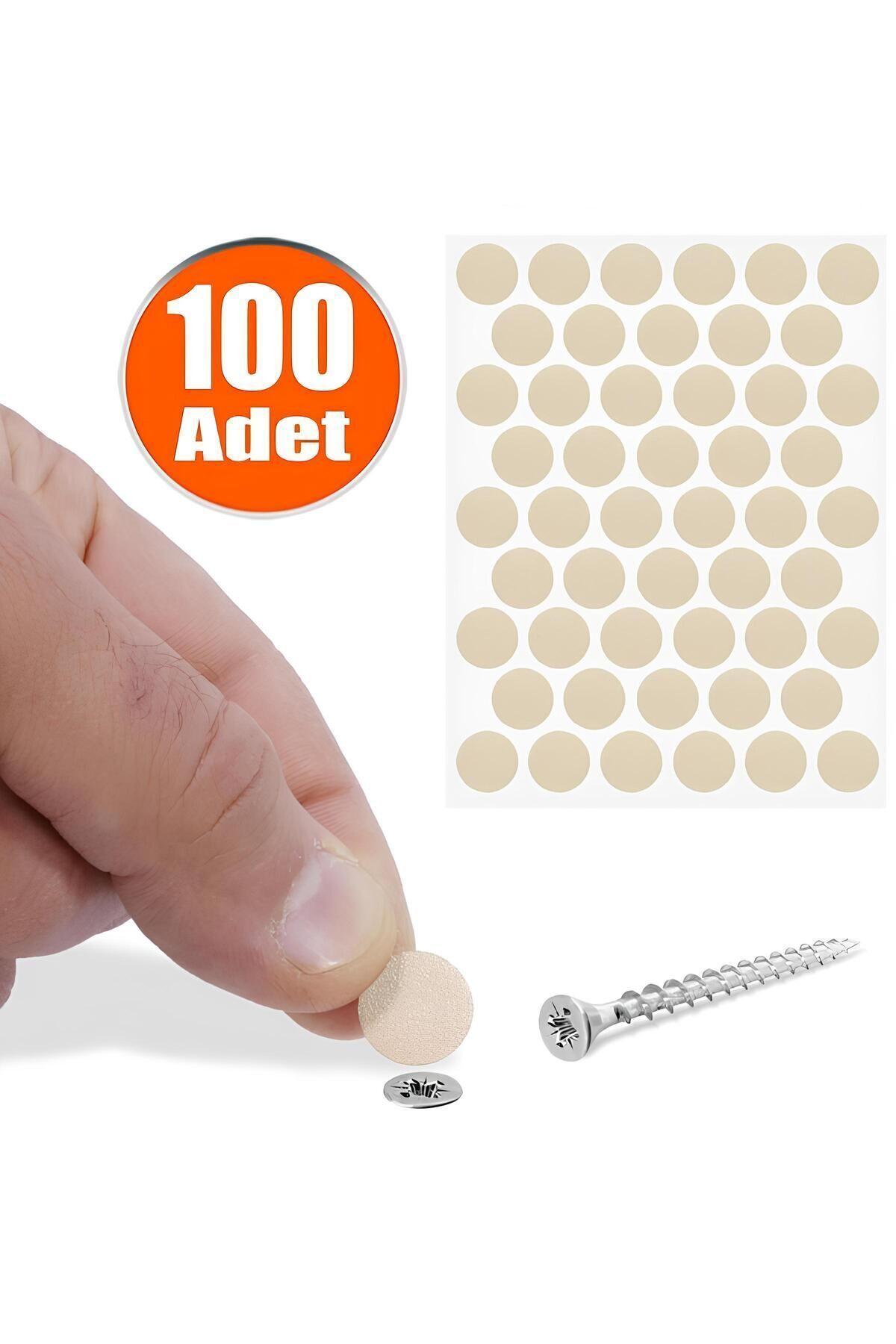 Badem10 Yapışkanlı Vida Tapası Tıpası Krem Vida Kapatıcı Kapağı (100 Adet)