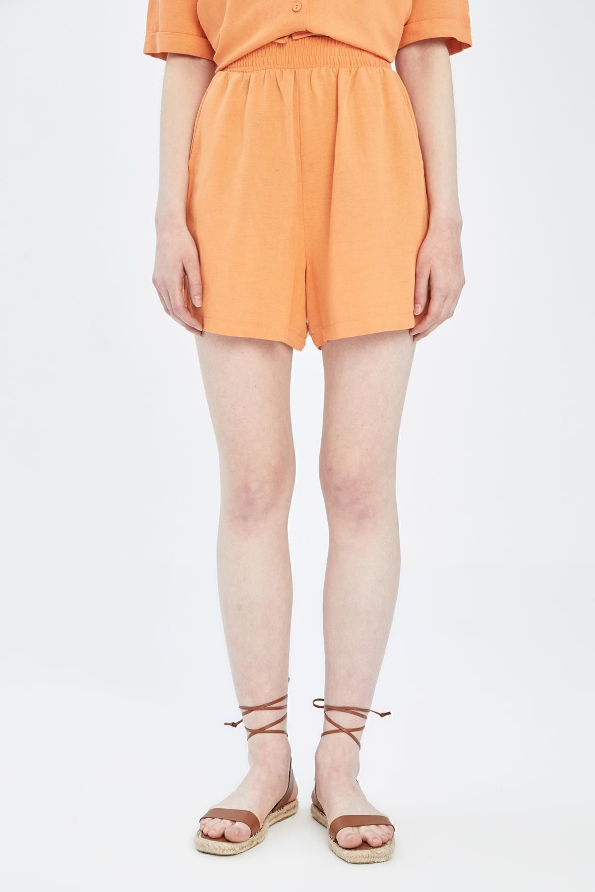 DeFacto-Pantaloni scurți cu aspect de in, cu talie elastică, cu buzunare Tyc 00432908292 5