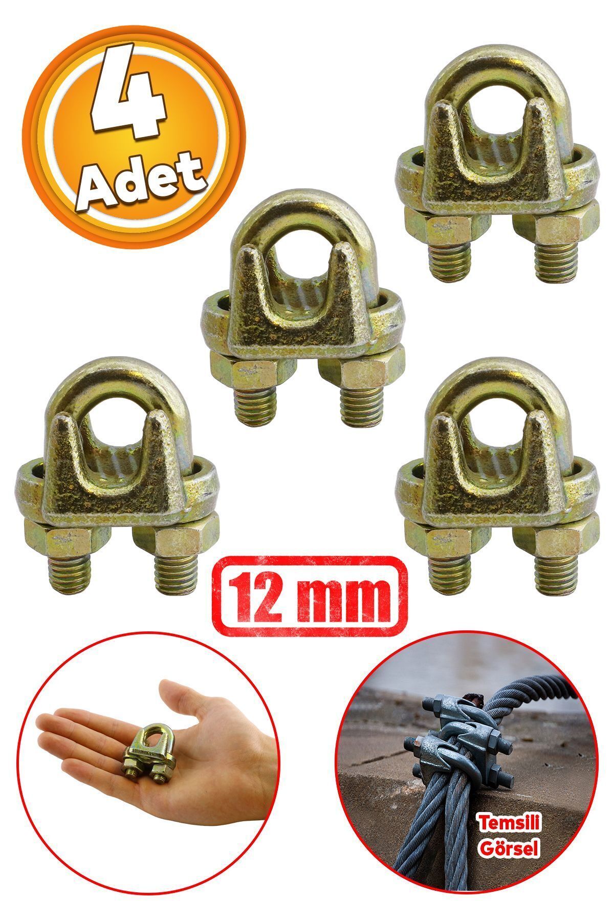 Steel Wire Rope Tightening Fixing Terminal 12 mm Scaffolding Rope Tightening Fastening Type A Clamp with Nut 4 Pieces
