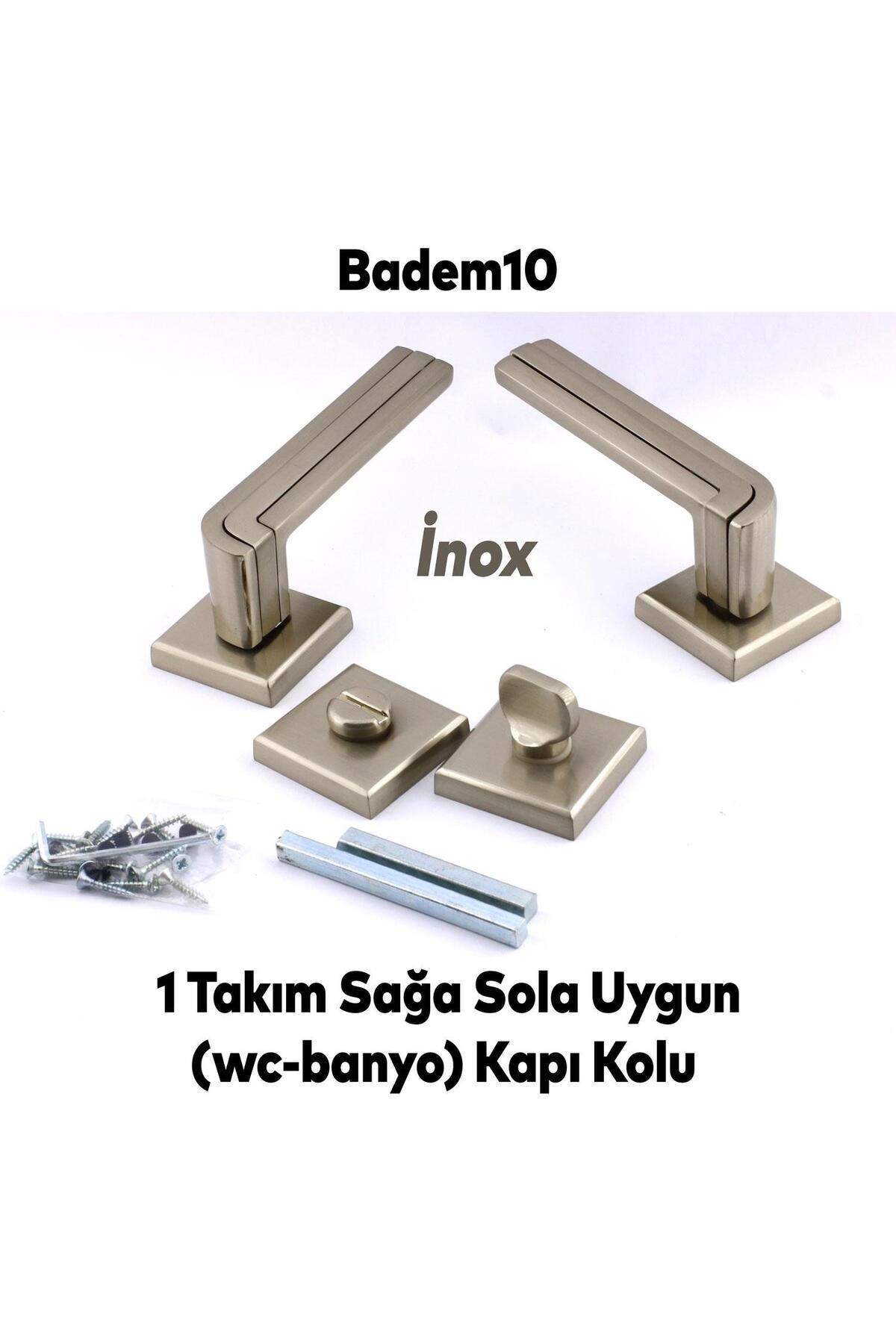 Badem10-Defne Luxury Inox Square Rosette WC-Bathroom Door Compatible Door Handle Right and Left Door Handles 1 Set 3