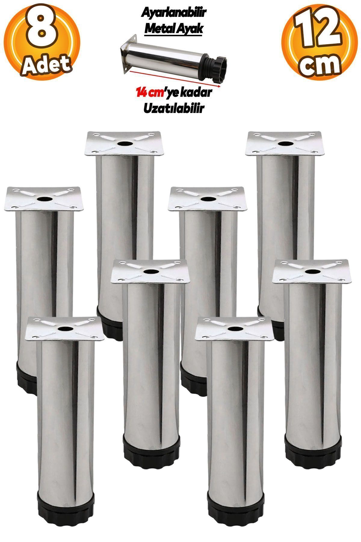 Badem10-Adjustable Furniture Sofa Plinth Armchair Metal Support Riser Leg 12cm Chrome Feet (8Pcs) 1