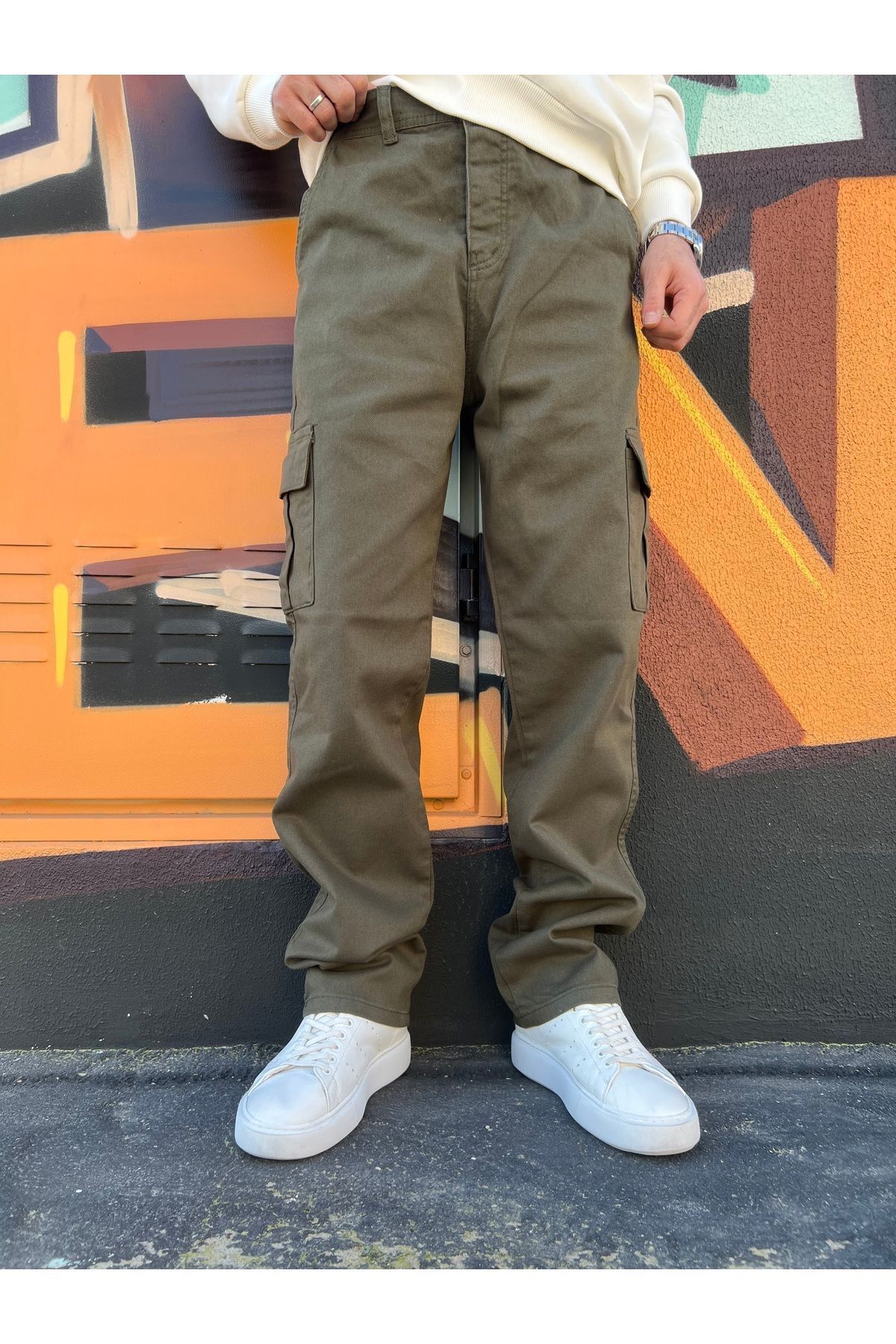 Erkek Kargo Cepli Gabardin Baggy Pantolon