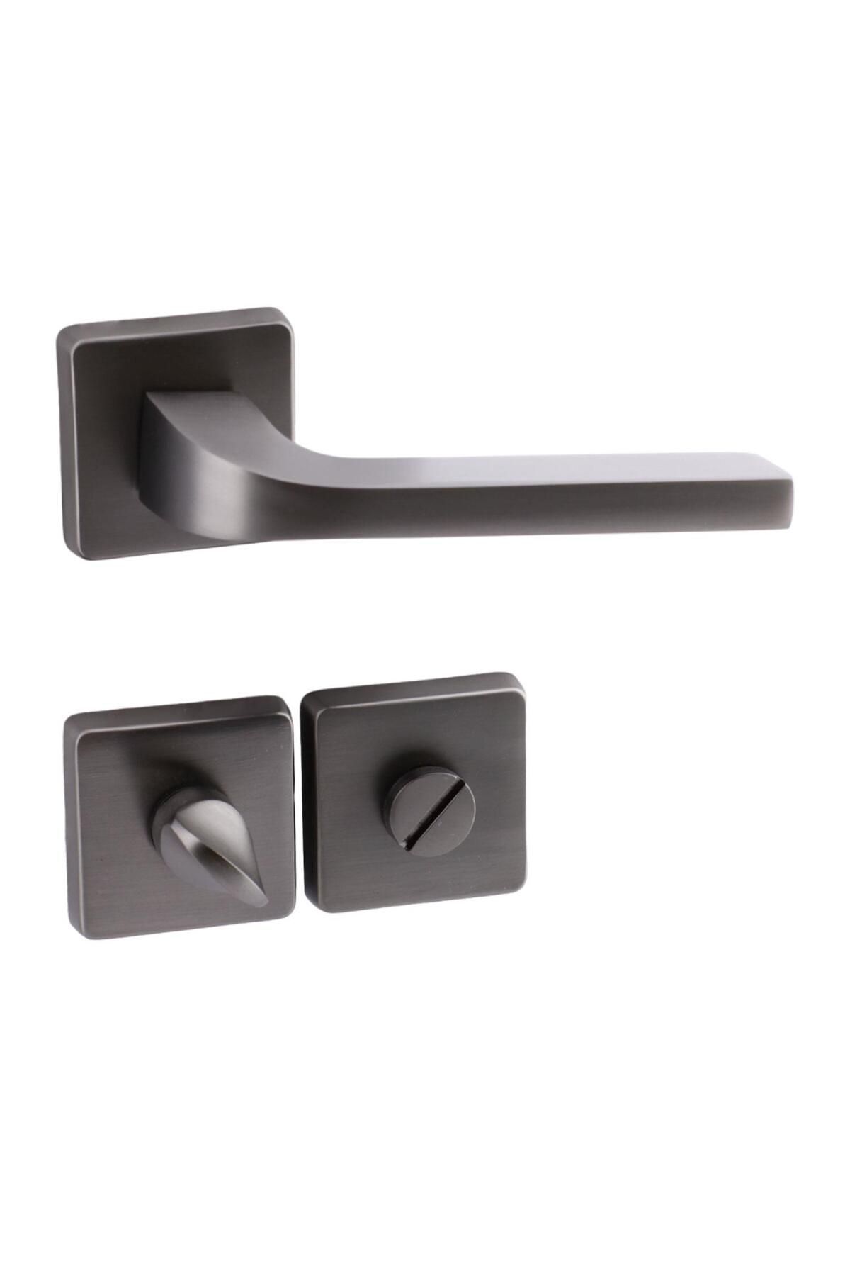 Badem10-(1 Set) Tog Matte Smoked Wc Bathroom Compatible Door Handle Square Rosette Handle Right Left Suitable Door Handles 6