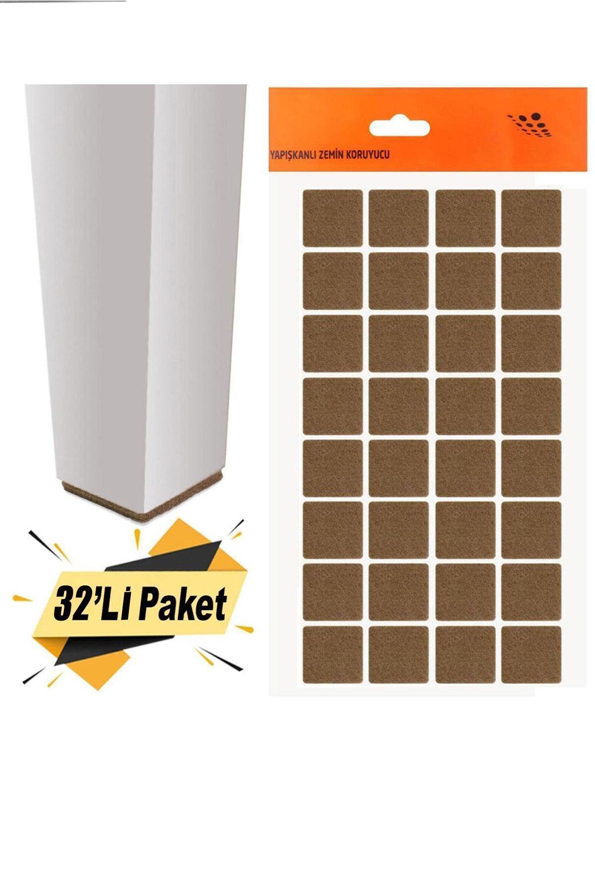 Badem10 Yapışkanlı Mobilya Masa Sandalye Altı Zemin Ayak Koruyucu Kaydırmaz Keçesi 25x25 Mm 32'li Paket