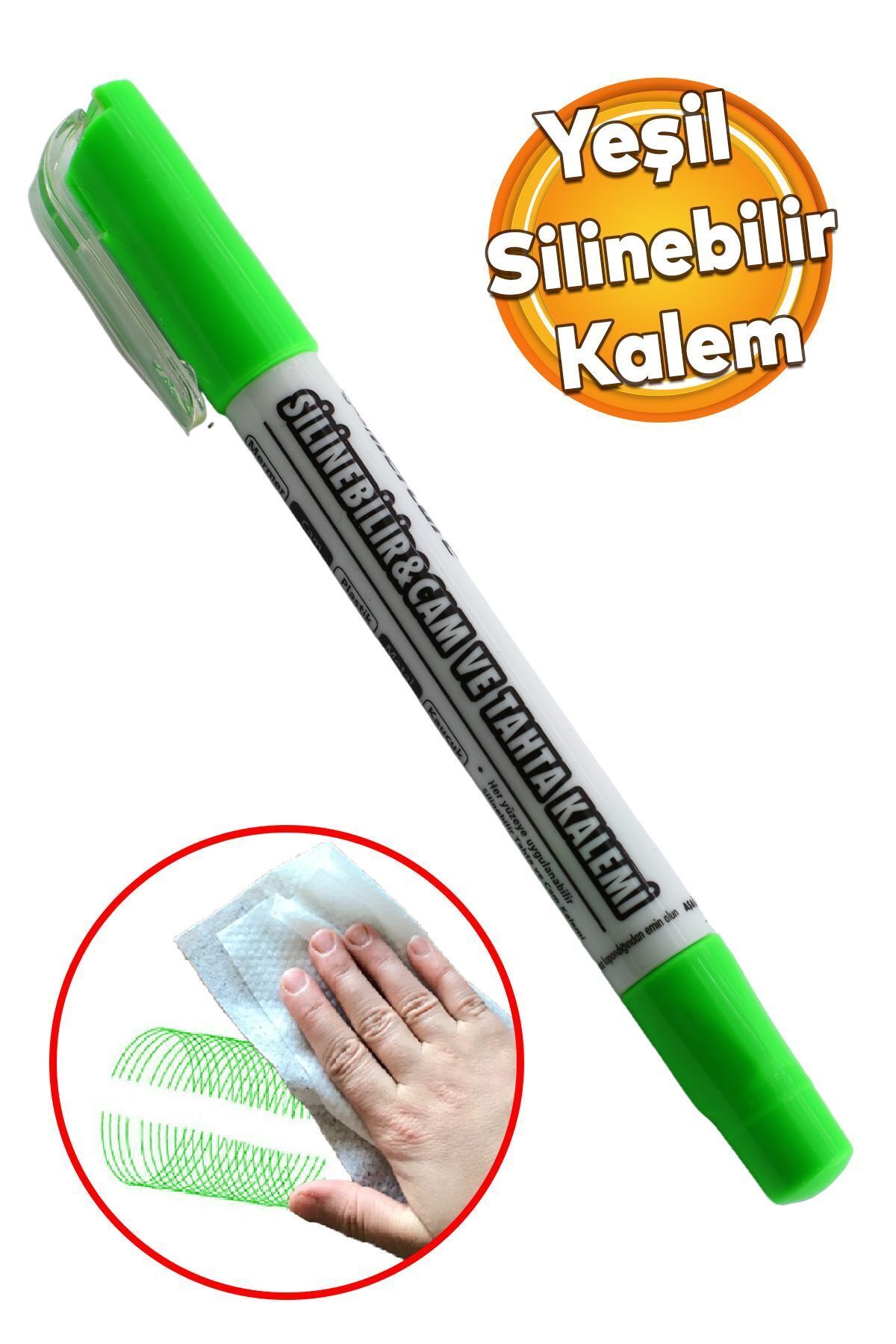 Badem10 Silinebilir Tebeşir Işaretleyici Yeşil Kalem Metal Plastik Cam Ahşap Yüzey Yağlı Boya Uç