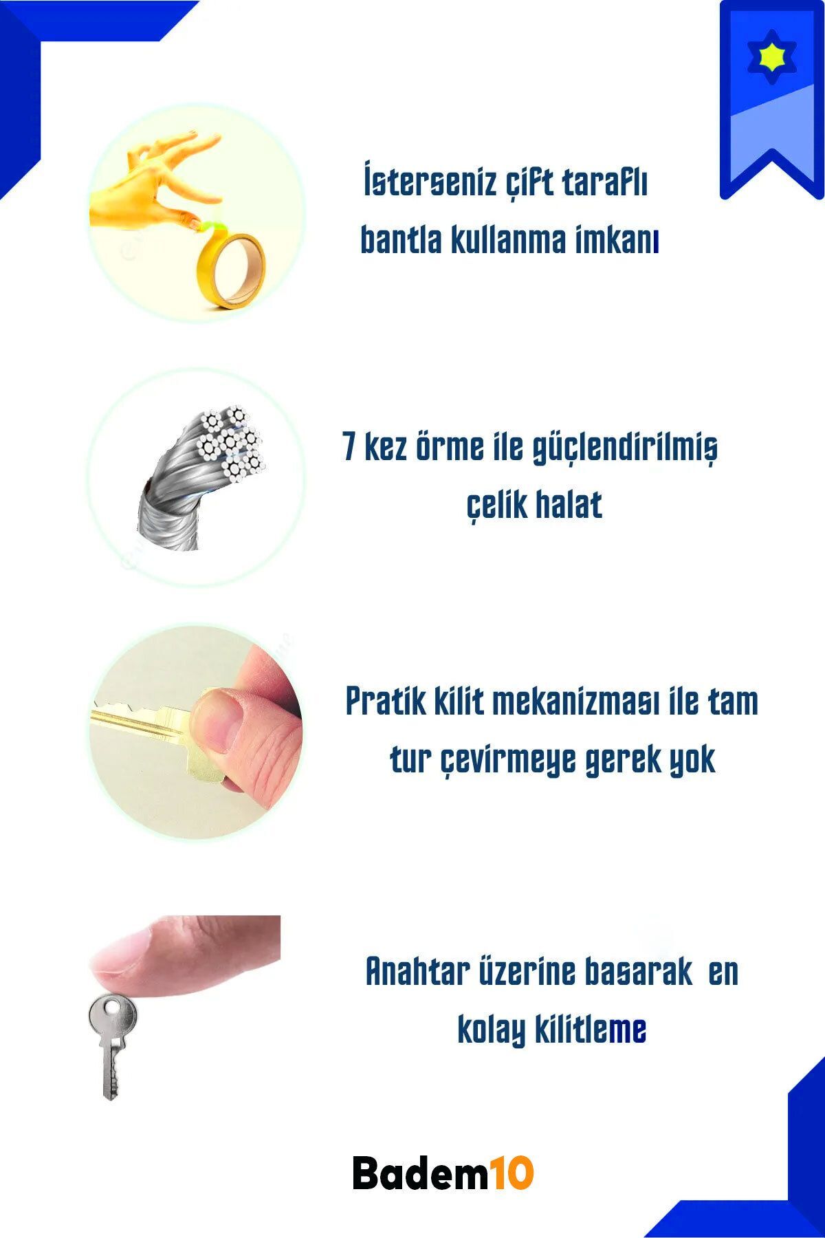 Pvc Pencere Kilidi Kapı Emniyet Çocuk Güvenlik Kilidi Çelik Halatlı Kilit Beyaz 7