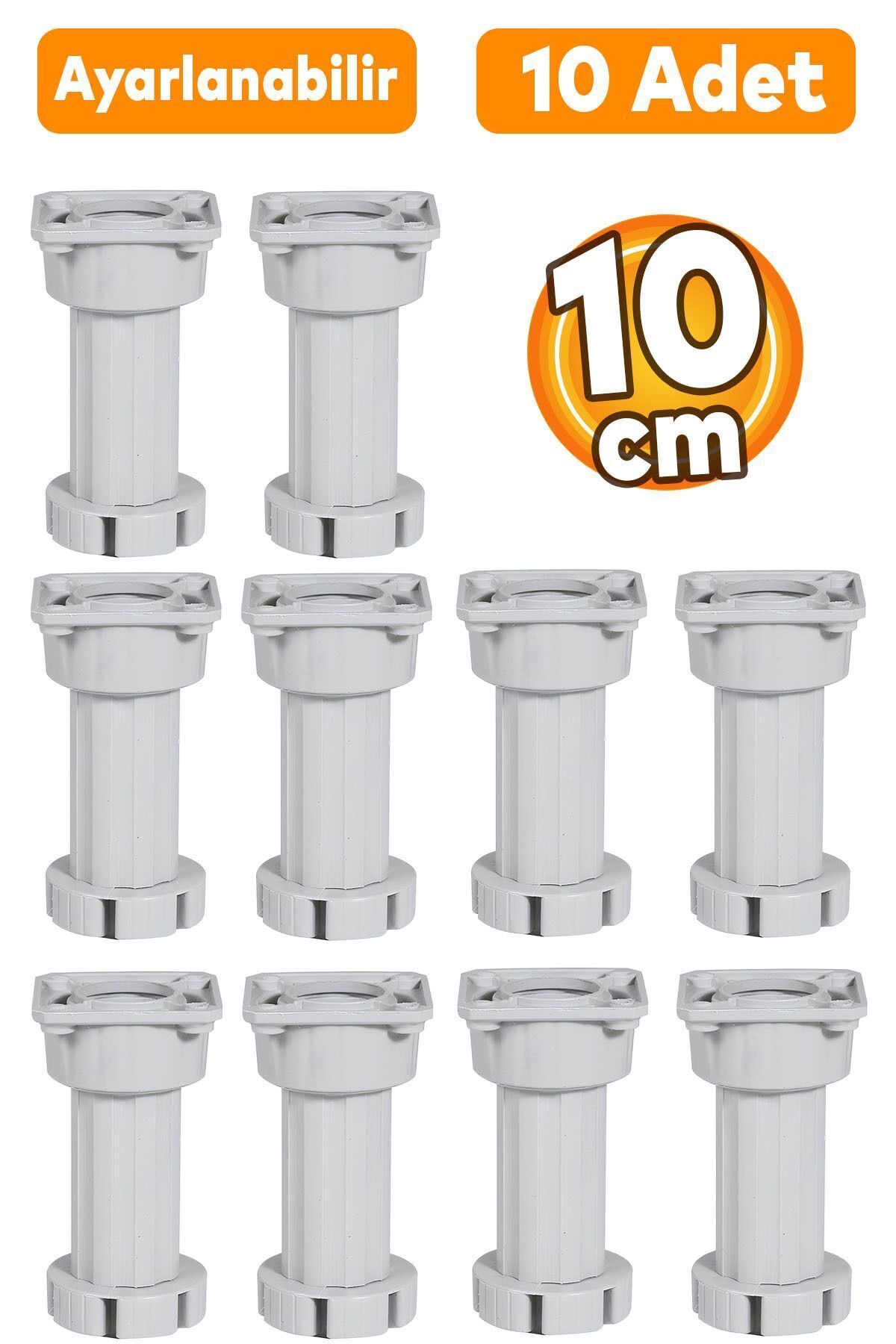 Badem10 Ayarlanabilir Dolap Mobilya Kanepe Tezgah Yükseltme Yükseltici Ayağı 10 Cm Gri Ayakları (10 ADET)